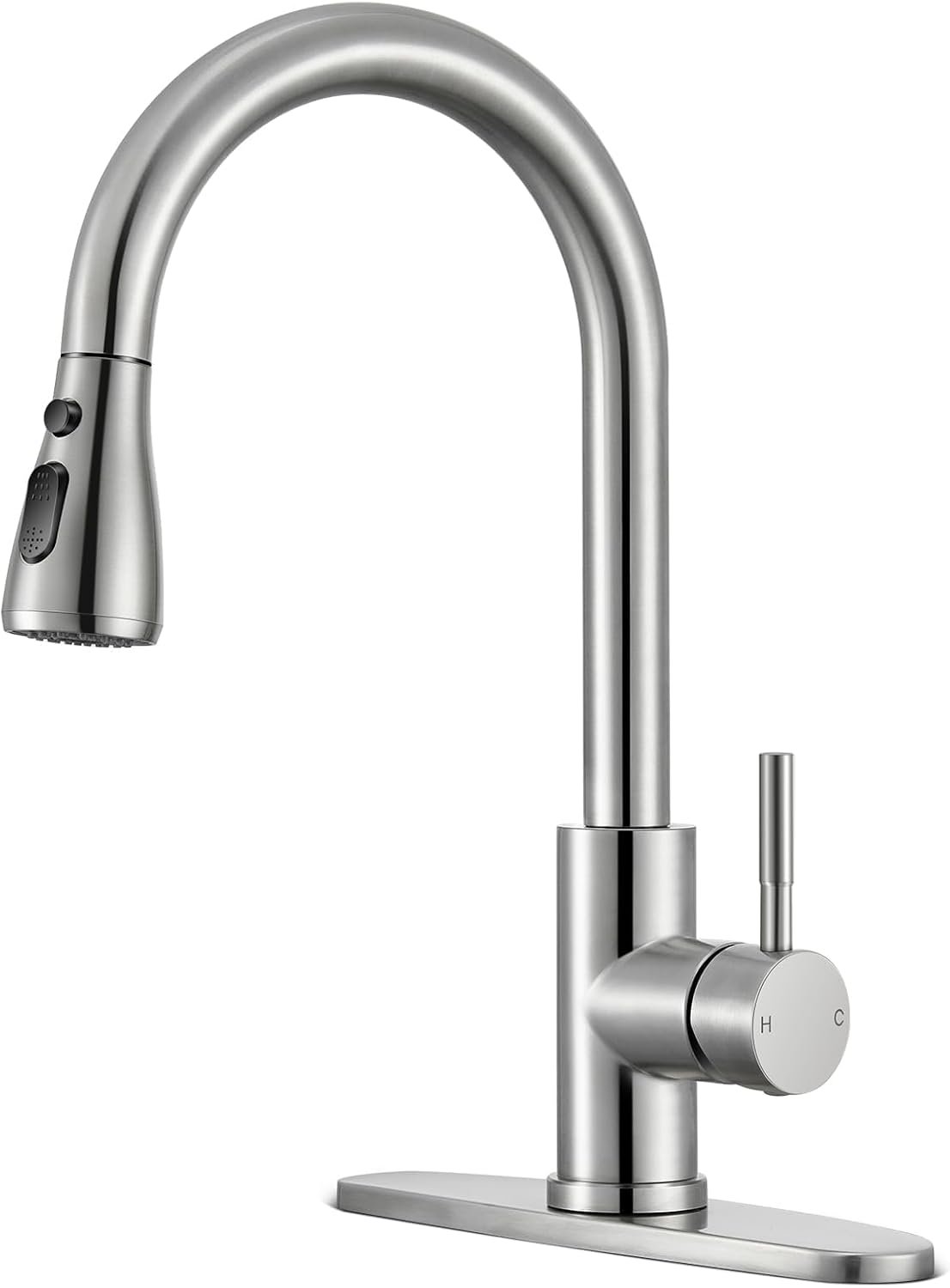 Kitchen Faucets with Pull Down Sprayer, Brushed Nickel High Arc Single Handle Stainless Steel Kitchen Sink Faucet for 1 or 3 Hole, Ideal for Farmhouse RV Laundry Bar Camper & Commercial