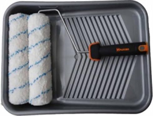 Harden Professional Microfiber Paint Roller Set (4pc) – 9″ Roller Kit with 2 Polyester & Acrylic Covers, Silver PP Tray & Ergonomic TPR Handle – Ideal for Walls, Ceilings & All Paint Types