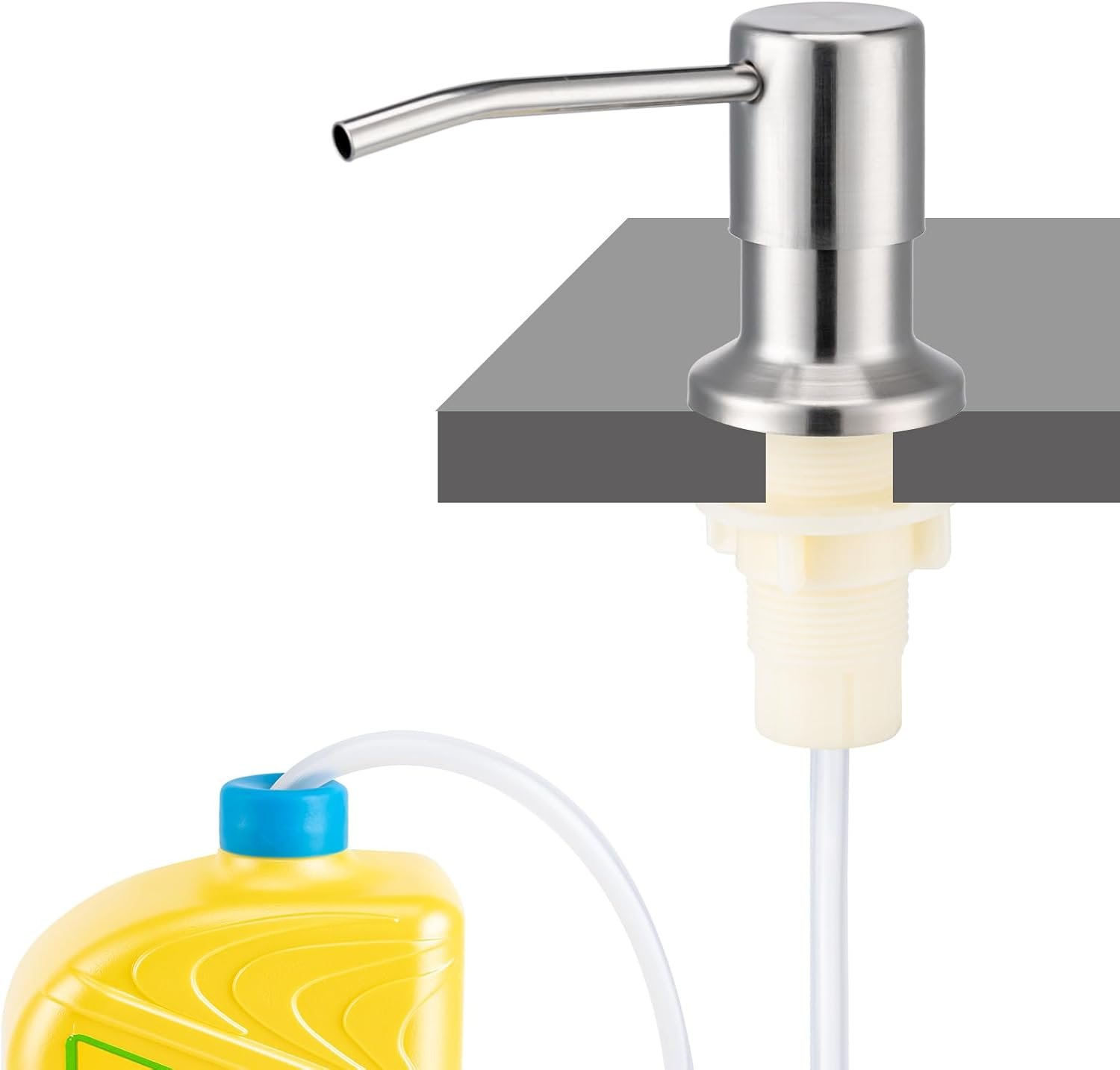 Soap Dispenser for Kitchen Sink, Countertop/Built in Dish Soap Dispenser | Sink Soap Dispenser with Stainless Steel Pump and 47″ Silicone Extension Tube Kit, No Need to Frequent Refills-Brushed Nickel