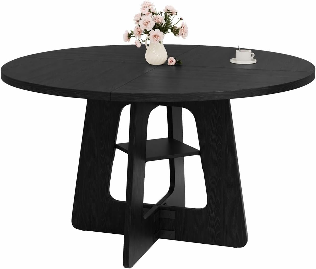 Round Dining Table for 4-6, 47″ Kitchen Table for Dining Room, Modern Black Dining Table, Circle Kitchen Table for Living Room, Apartment