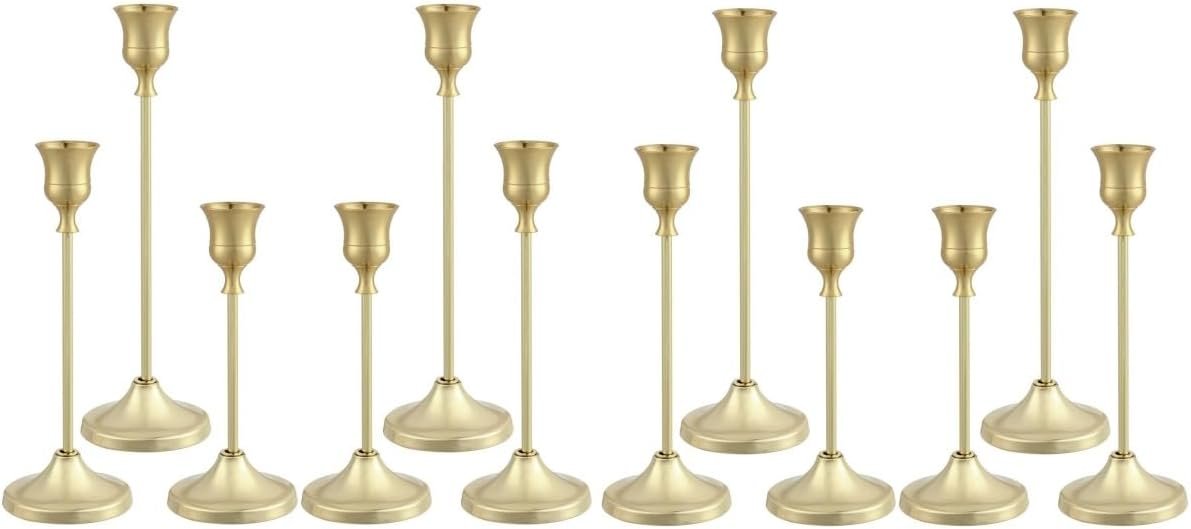 Candlestick Holders 4 Sets(12 Pcs), Gold Candle Holders with Anti-Slip Pad, Metal Taper Candle Holder, Candle Holder for Wedding Fireplace Mantel Housewarming Gift