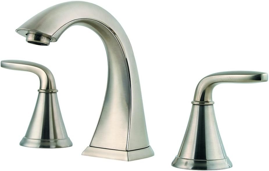 Pfister Pasadena 8 inch Widespread 3 Hole Bathroom Sink Faucet with 2 Handles, Brushed Nickel Finish, Push & Seal Drain, Water-Efficient WaterSense Certified LF049PDKK