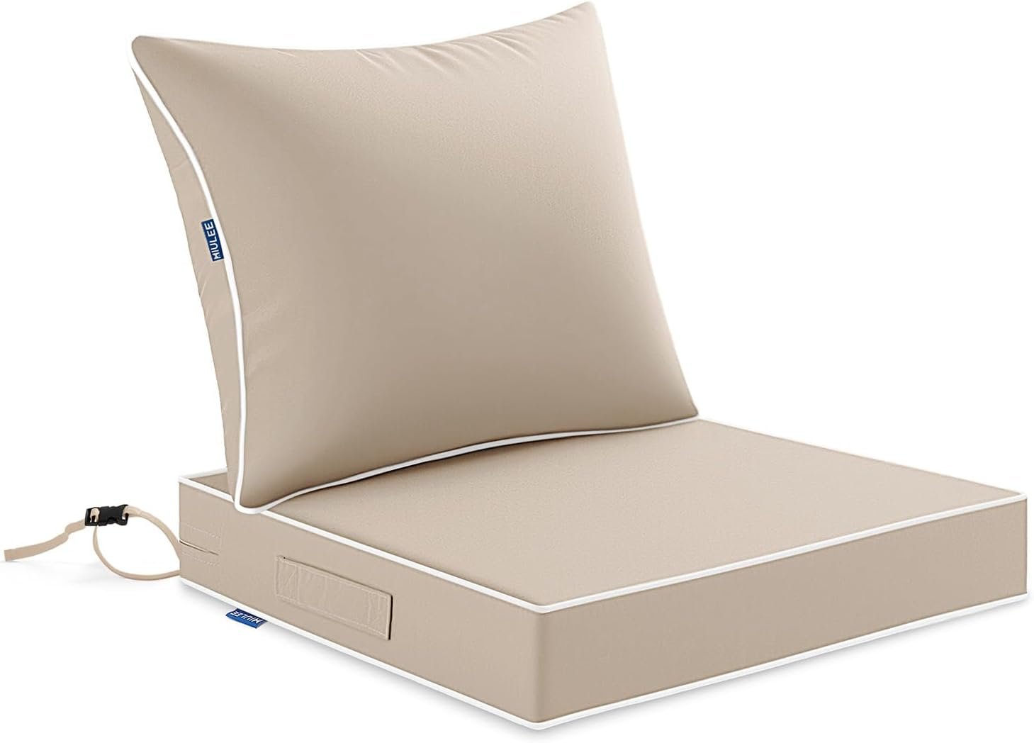 MIULEE Beige Outdoor Seat Cushion 24×24 Inch Waterproof Cushion | Deep Seat and Back Cushion for Patio Furniture Chair Sofa Couch, Fade Resistant, Handle and Adjustable Straps