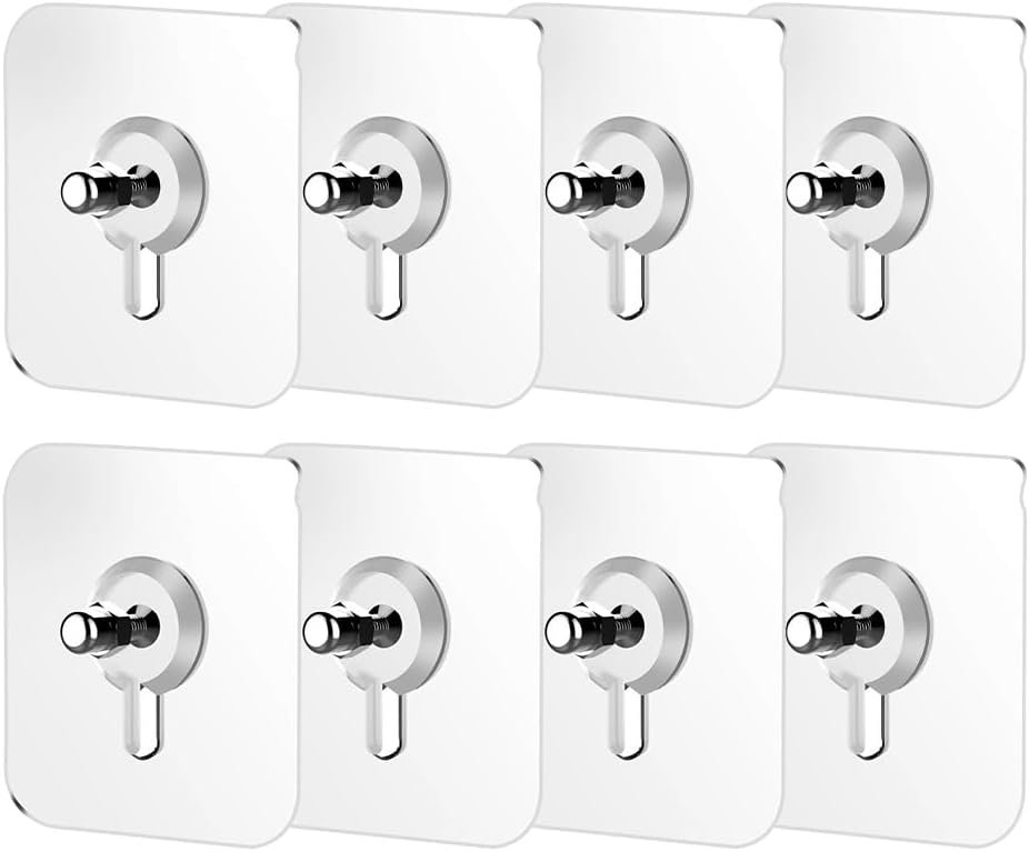 Drill Free Adhesive Hooks,Heavy Duty Picture Hangers Without Nails,Adhesive Wall Hooks for Kitchen & Bathroom,Wall Mount No Drill Screw Stickers for Hanging Picture Frame (8, 2.36*2.36 inch)