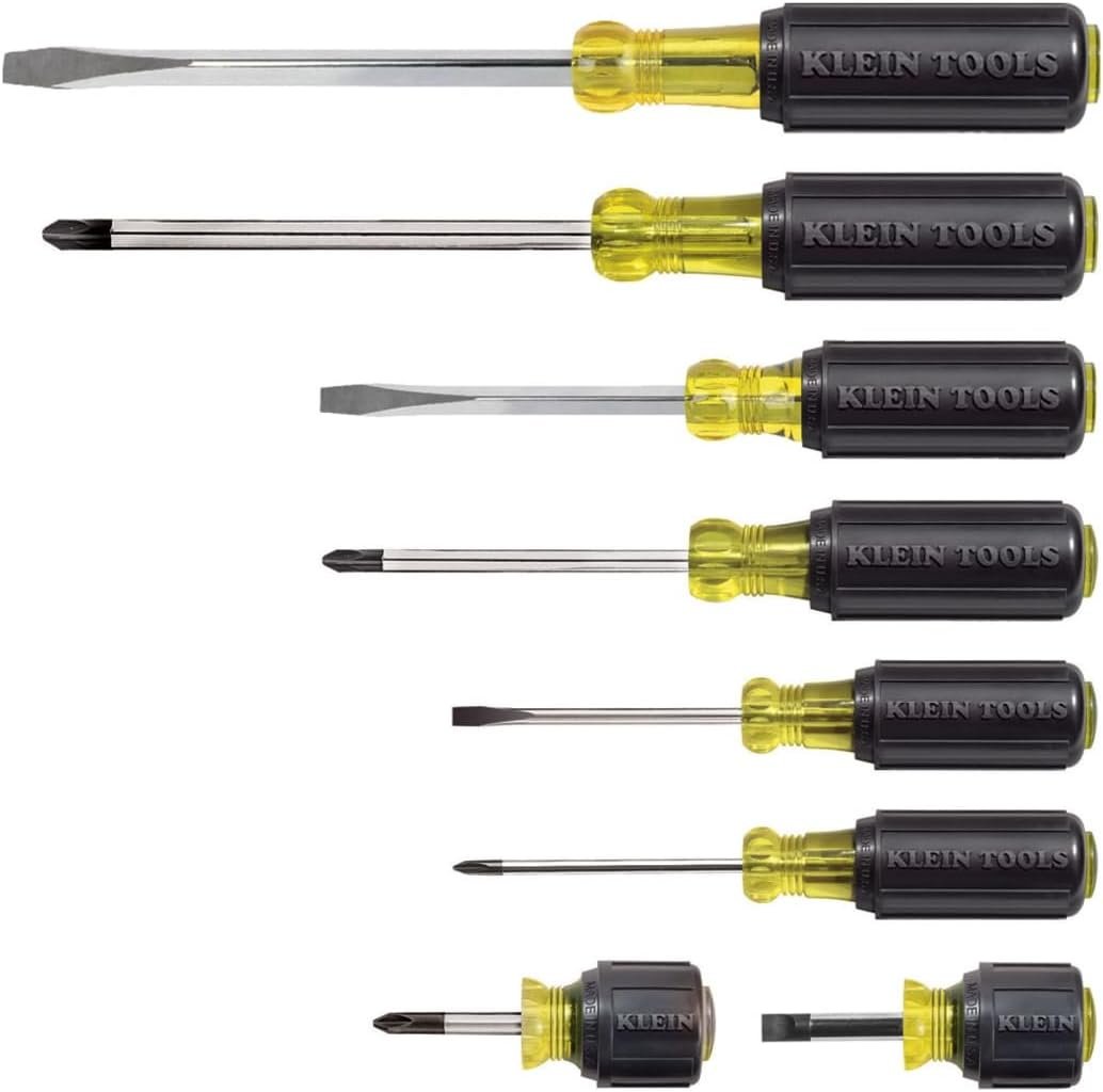 Klein Tools 85078 Screwdriver Set, Made in USA, All-Purpose Screwdriver Kit has 4 Phillips and 4 Flat Head Tips, Non-Slip Cushion Grip, 8-Piece