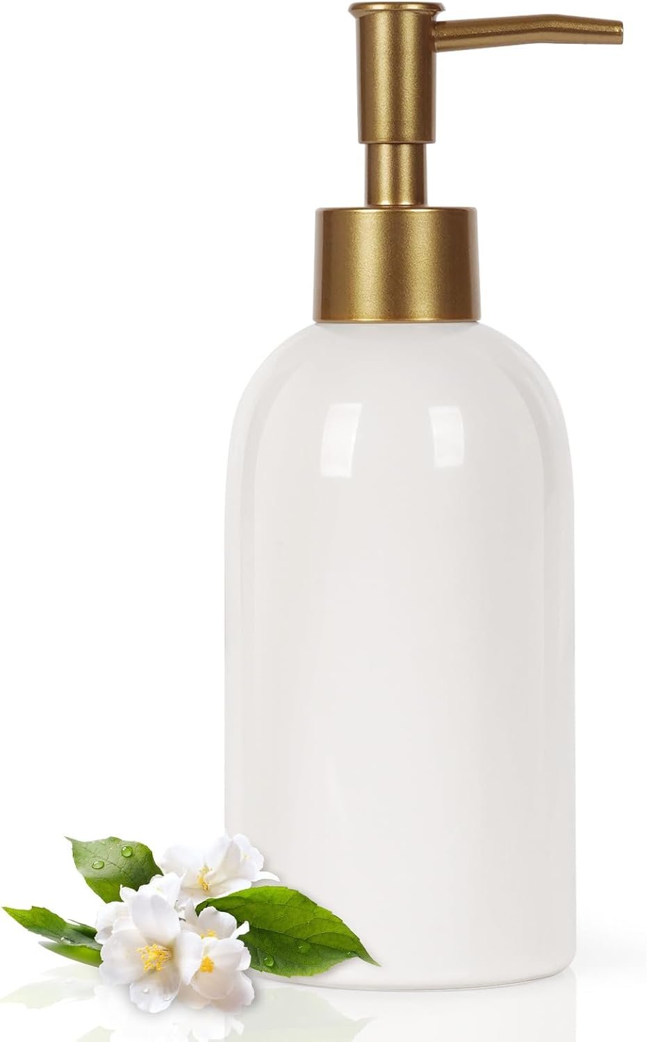 Natheeph 14OZ Ceramic Soap Dispenser Bathroom/Kitchen Can Fill Liquid-White | Ceramic Soap Pump Dispenser Bottle for Bathroom/Kitchen, Refillable Hand Soap, Dish Soap, Shampoo, Lotion etc.