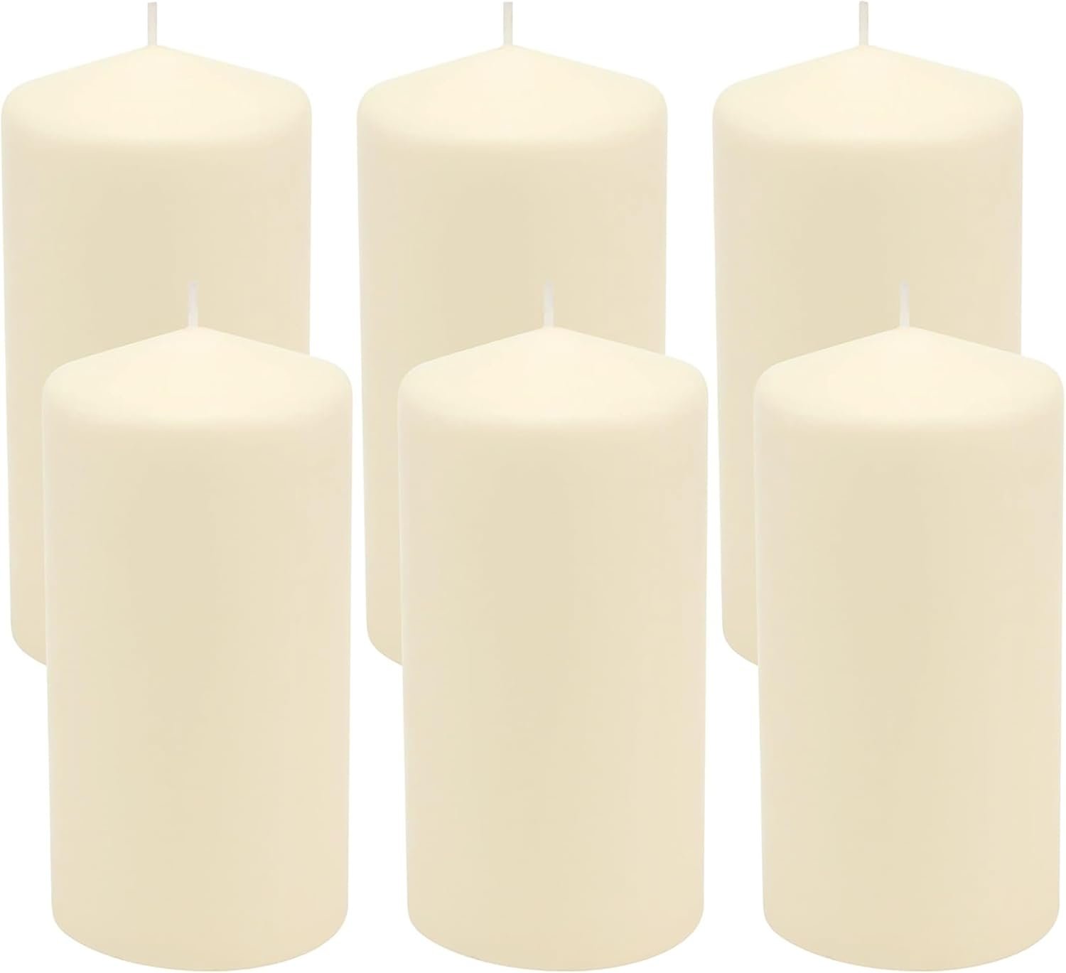 Stonebriar Unscented Pillar Candles – 65 Hour Burn Time, Long-Lasting Wax Candles for Weddings, Holidays, Home Décor & Special Events, Pack of 6, Ivory, 3″ x 6″