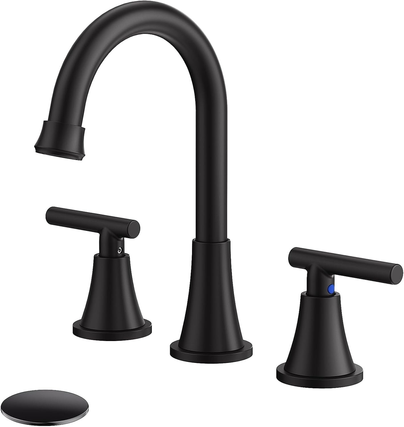 Bathroom Faucet 3 Hole, Matte Black Faucets with Drain and Supply Lines | Hurran Stainless Steel Lead-Free Widespread Bathroom Sink Faucet for Vanity RV Restroom Laundry Outdoor Utility Sink