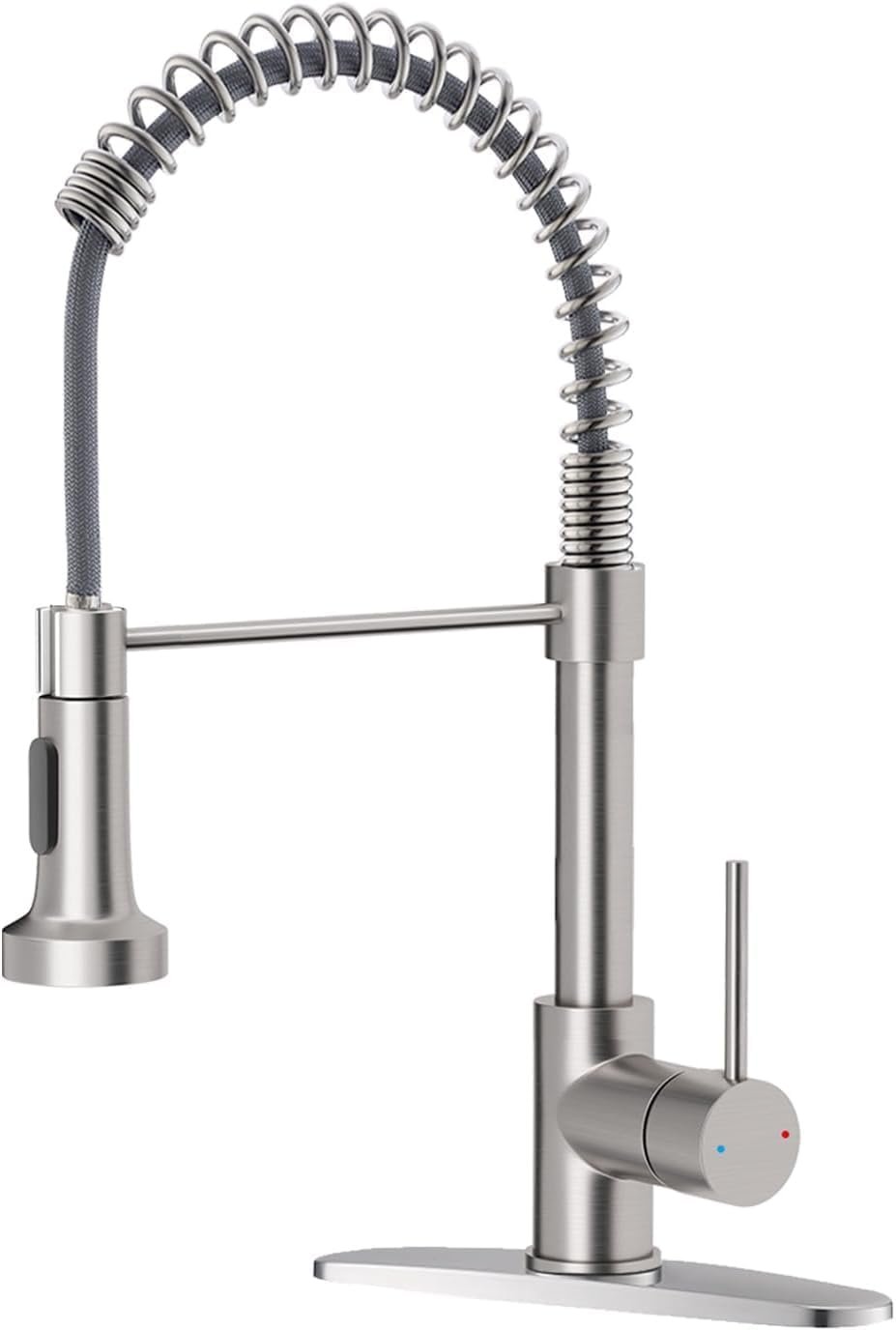 Kitchen Faucet with Pull Down Sprayer Brushed Nickel | 1 Handle Spring Sink Faucets,Lead-Free NSF Certified Stainless Steel, 1 or 3-Hole Deck Plate,Farmhouse, RV, Bar, Laundry Room