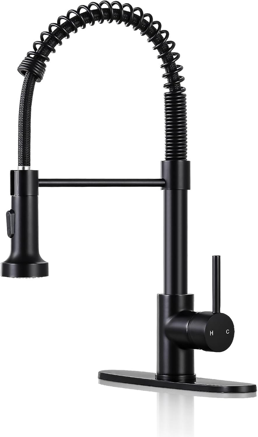 DJS Kitchen Sink Faucet with Pull Down Sprayer Single Handle Matte Black | Dual Spray Modes,360° Swivel,304 Stainless Steel,1 or 3 Holes with Deck Plate for Farmhouse RV Vessel Basin