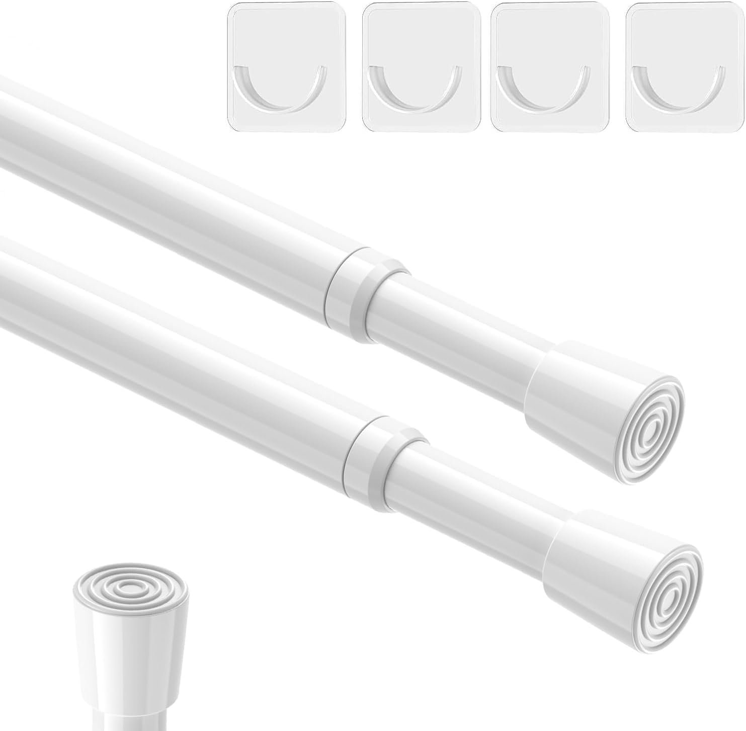 2Pcs Spring Tension Curtain Rods, Adjustable 26-39 Inch, White | No drilling expandable spring loaded small tension rod, perfectly suitable for doors and windows 28-36 inch.