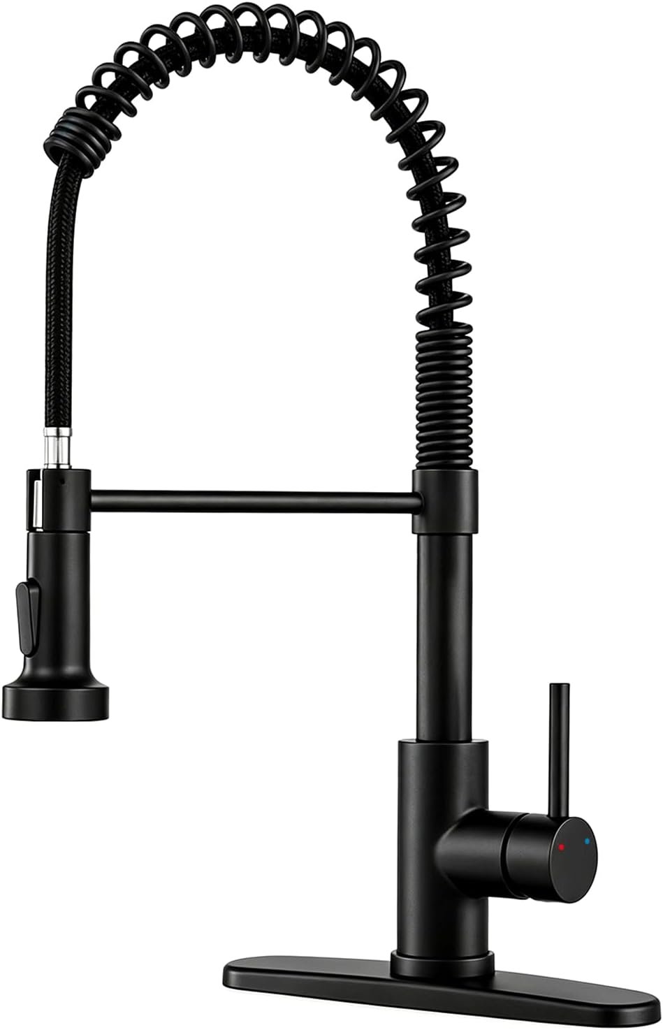 Kitchen Faucet with Pull Down Sprayer Matte Black | 1 Handle Spring Sink Faucets, Lead-Free NSF Certified Stainless Steel,1 or 3-Hole Deck Plate,Farmhouse, RV, Bar, Laundry Room