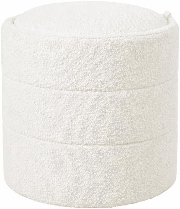 HomePop 18″ Storage Round Ottoman – Cream Boucle