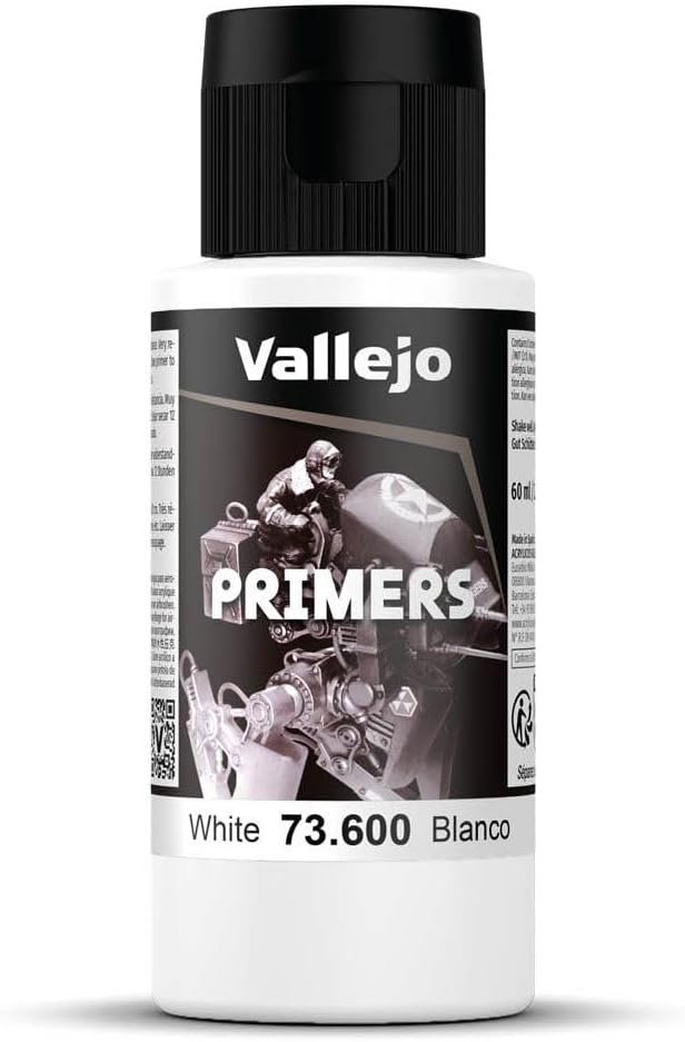 Vallejo – Surface Primer Color | White Acrylic Primer 60 ml (2.02 fl.oz.) | Matte Finish and Fast Drying | Perfect for Airbrushing and Great Adhesion to Figurines and Scale Models