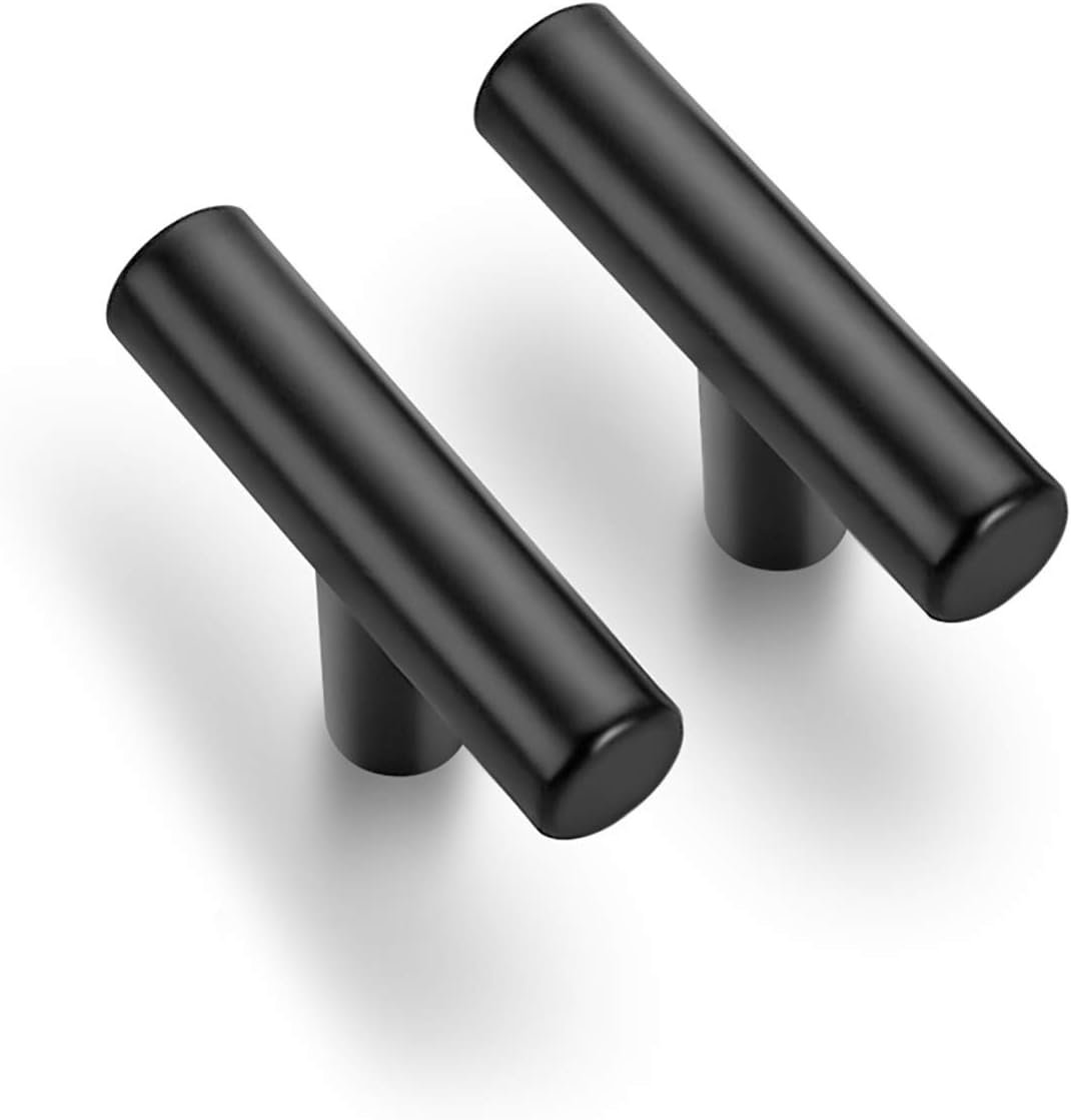 Ravinte Matte Black Cabinet Pulls Cabinet Handles Single Hole 10 Pack | 2 Inch Length, Stainless Steel, Round T Shape Bar, Modern Style, Kitchen Drawer Pulls, For Cupboards, Drawers, Dressers