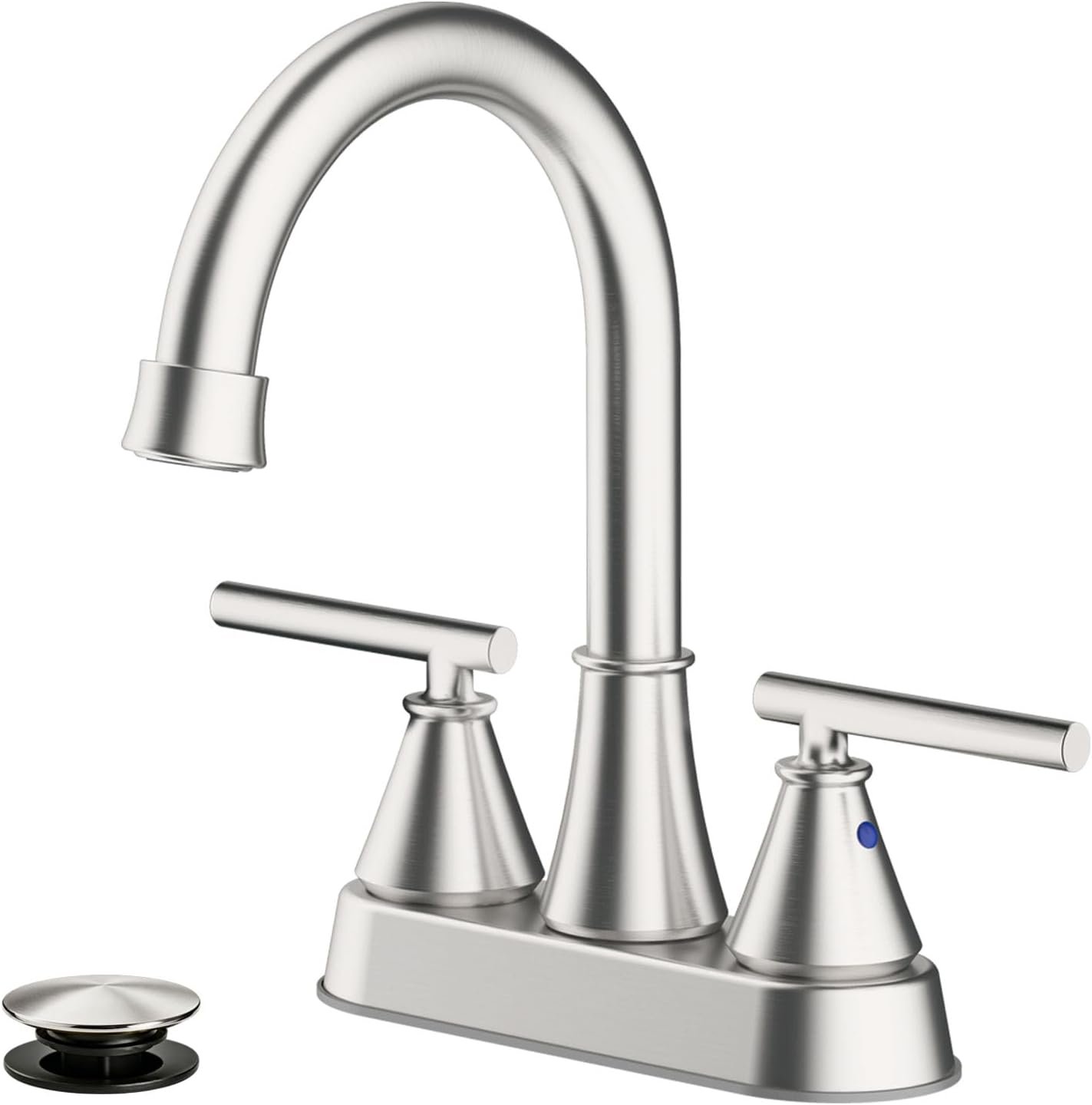 Bathroom Sink Faucet 4 Inch 2 Handle Centerset Brushed Nickel Lead-Free Modern Bathroom Faucet Vanity Faucet with Pop-up Drain Stopper and Supply Hoses
