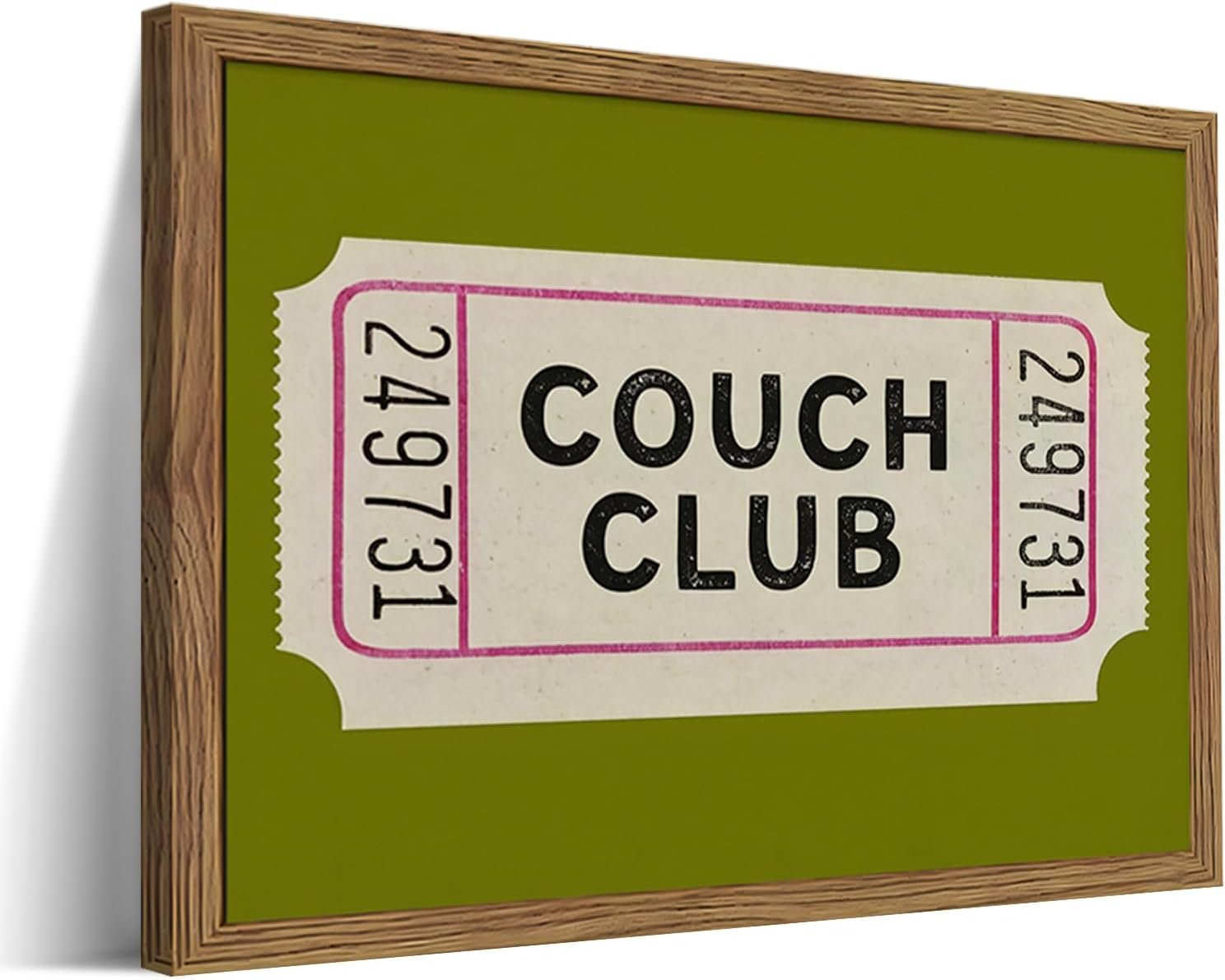 Vintage Framed Wall Art, Couch Club Ticket Canvas Wall Decor Painting, Retro Green Minimalist Quote Poster Print Picture for Living Room Bathroom Home Decor 12×16 Inch