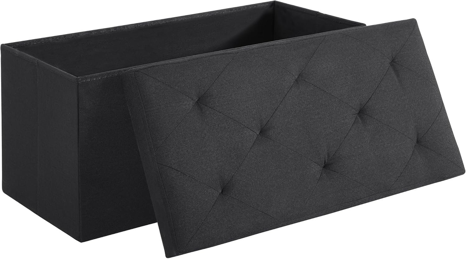 VECELO 30” Folding Storage Ottoman Bench, Storage Chest, Linen Fabric Foot Rest Stool, 110L Storage Footstools for Bedroom and Living Room, Holds up to 440 lbs, Dark Black