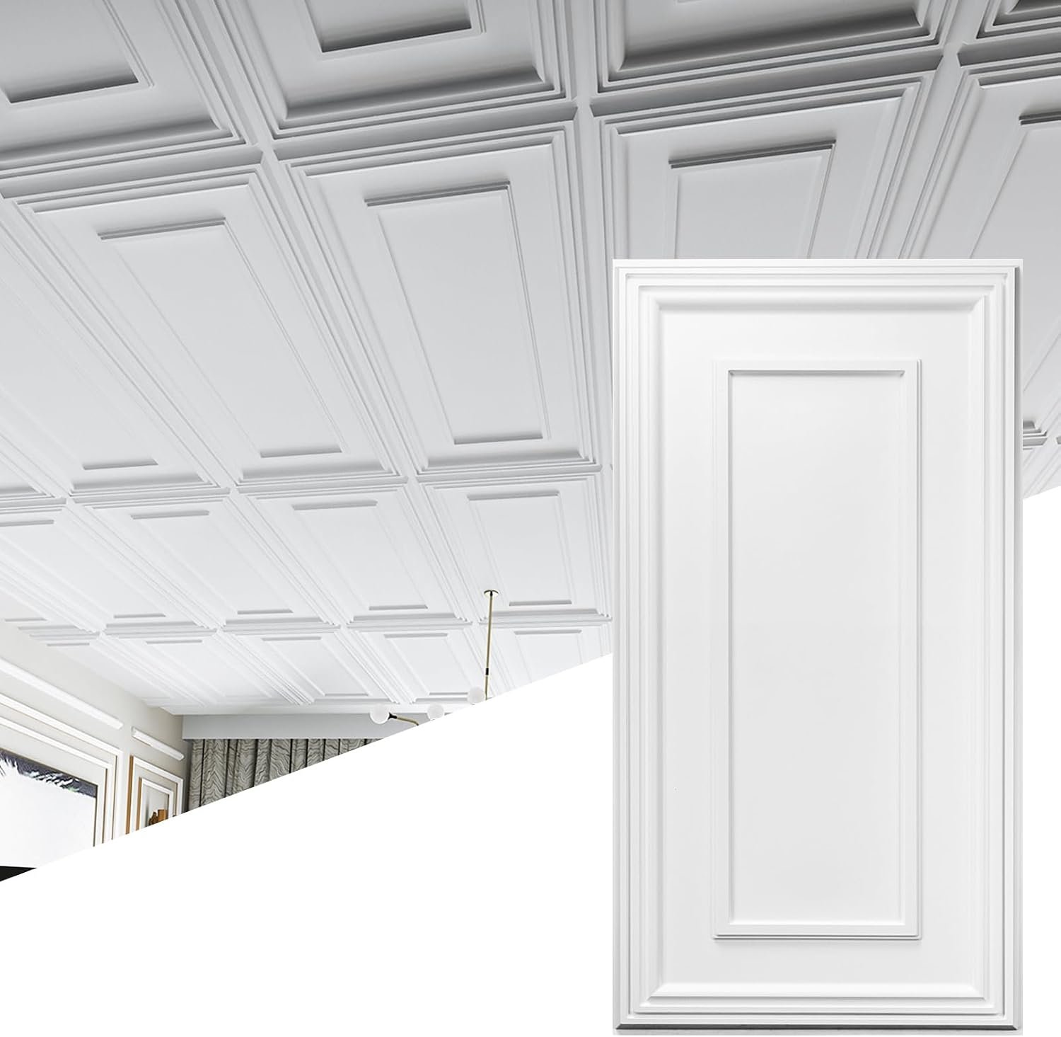 Art3d Drop Ceiling Tiles, 24x48in. White (12-Pack), Polyvinyl Chloride (PVC), Glue Down | Lightweight, Waterproof, No Sag and Breakage, Compatible with Grid System, Perfect for Basement, Kitchen