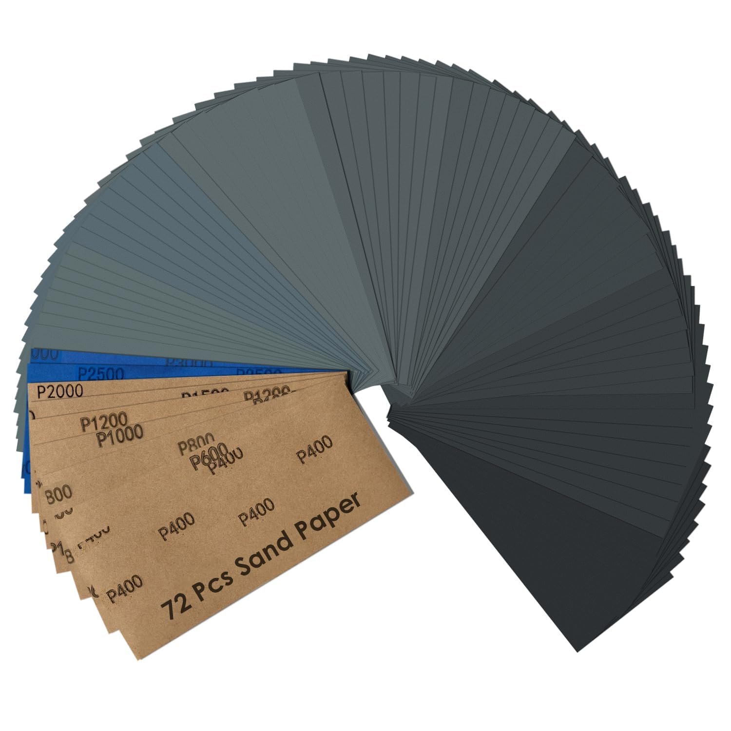 72 Pcs Sandpaper Assortment 400-3000 Grit Assorted Sanding Sheets | Wet Dry Sand Paper for Wood Furniture Metal Finishing and Automotive Polishing, 9 x 3.6 Inch