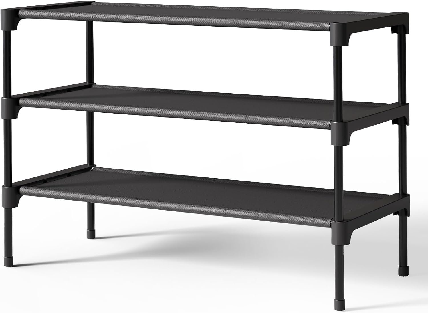 Kitsure Shoe Rack – Non-Woven Shoe Rack Shelf, 27.5″ Wide – 3 Tier, Black | Shoe Organizer for Closet, Entryway, Garage, Stackable Shoe Shelves, college dorm&apartment essentials