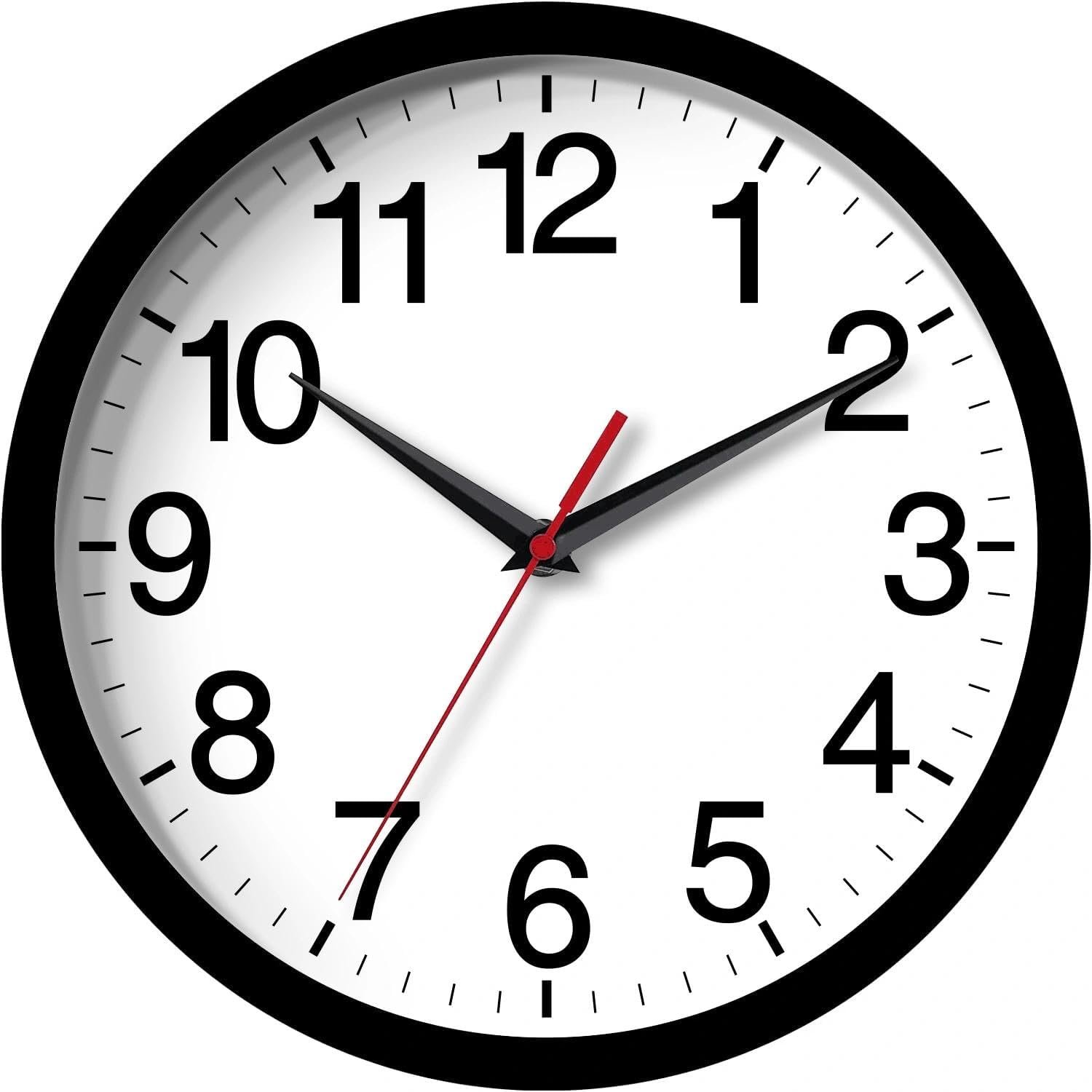 Wall Clock Analog 8 Inch Black Battery Operated Silent Clock | Easy To Read, Non Ticking, Round, Accurate, Kitchen, Living Room, Classroom, Office, School