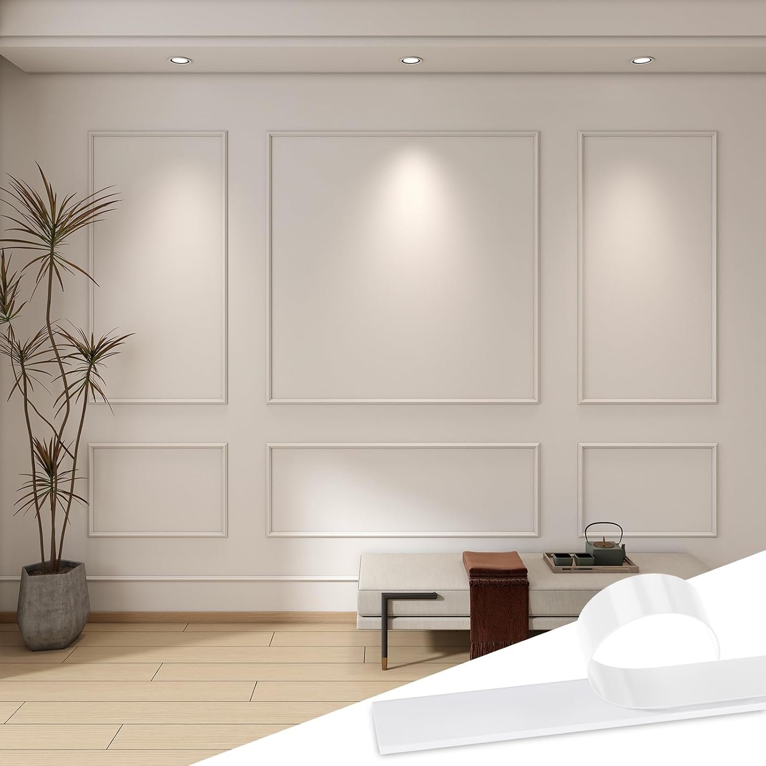 Pangda Peel and Stick Wall Molding Kit, 3D Premade Accent Molding Wainscoting Panel for Interior Wall Moulding Decor, Ready to Assemble Wainscoting Accent Panel(3 Set,31×63 in+72×63 in)