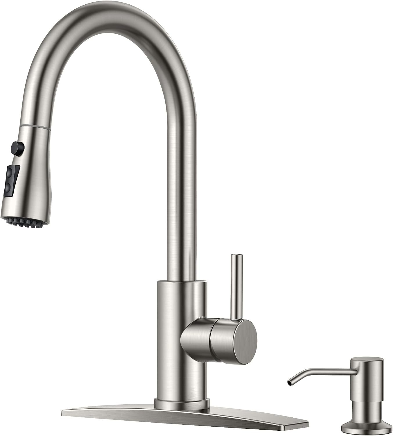 FORIOUS Kitchen Faucet with Soap Dispenser, Stainless Steel, Brushed Nickel | Pull Down Sprayer, Modern Bar Sink Faucet with 3-Mode Sprayer, Lead-Free Stainless Steel, Suitable for Rv Laundry Camper