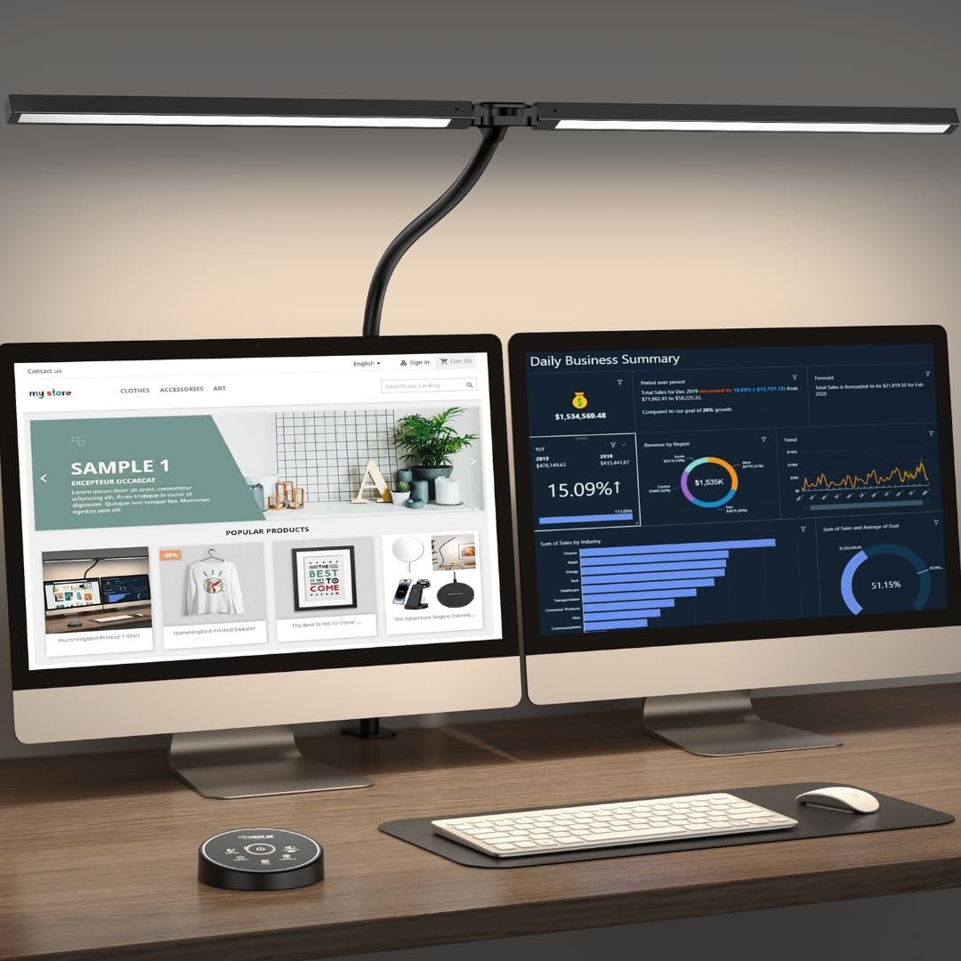Led Desk Lamp for Office Home – Eye Caring Architect lamp with Clamp,Dual Screen Computer Monitor Work Smart Light: 24W 5 Color Flexible Adjustable Lighting Table Lamp for Study Drafting