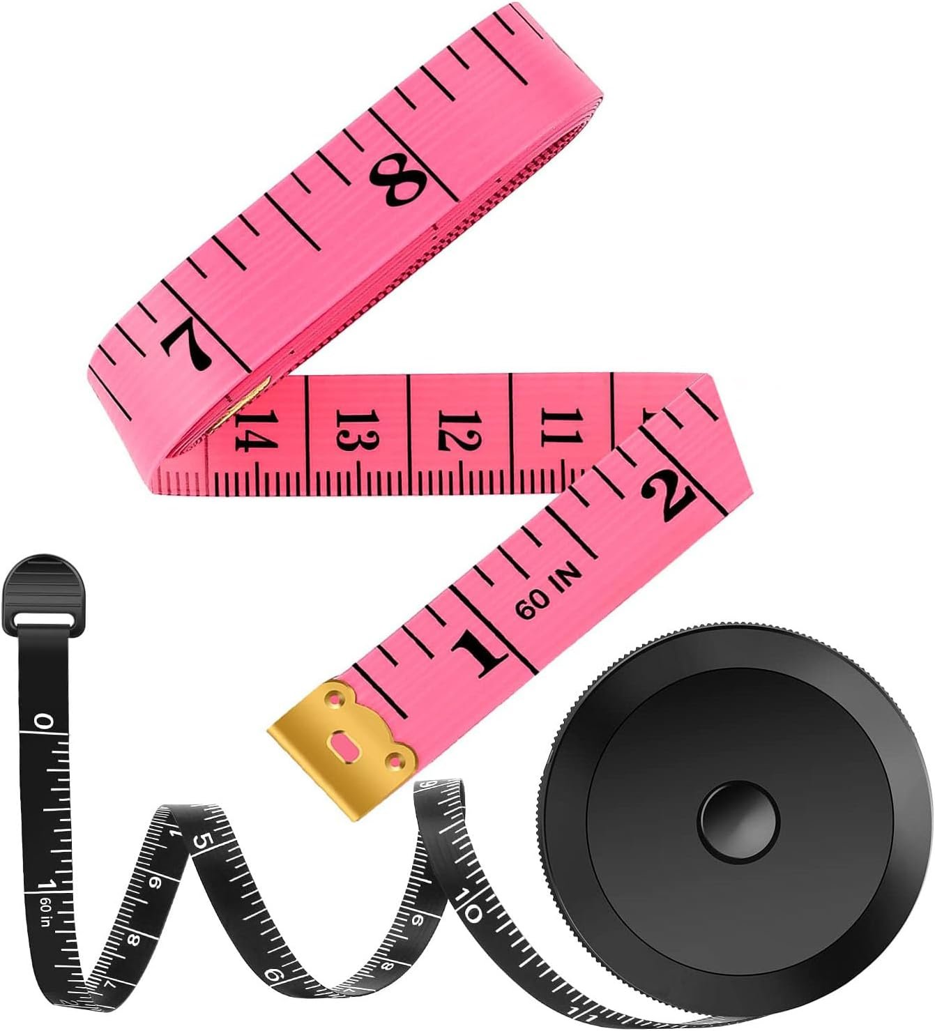 iBayam 2 Pack Tape Measure Measuring Tape for Body Fabric Sewing 60″/150cm | Soft Pink & Retractable Black Double Scales Ruler, Vinyl Measuring Tape for Tailor Home Craft Body Weight Loss Cloth Knitting