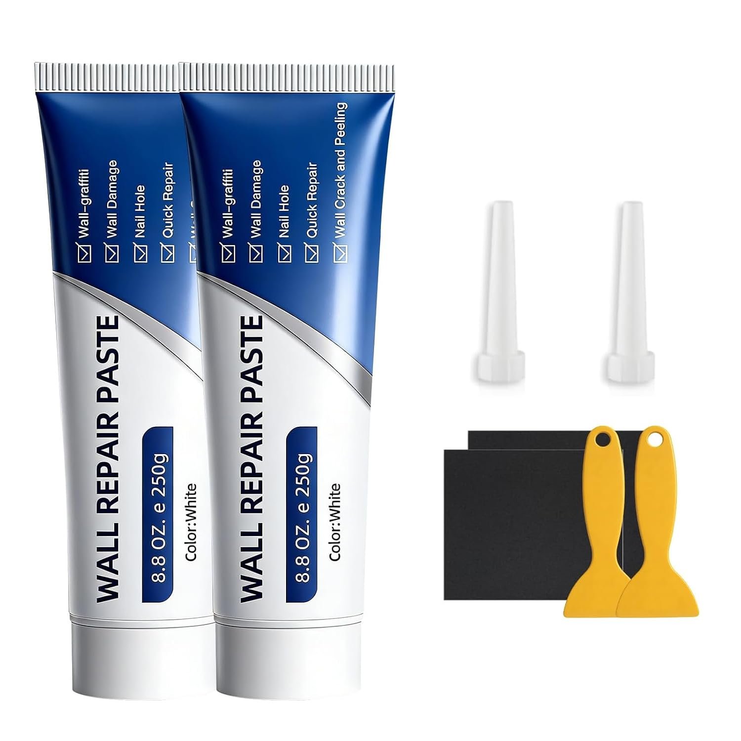 2Pcs Wall Repair Paste Tube, Drywall Repair Kit, Quick Drying Wall Mending Agent Spackle Wall Repair Kit with Scraper and Sandpaper for Holes Cracks Scratches Home DIY Use