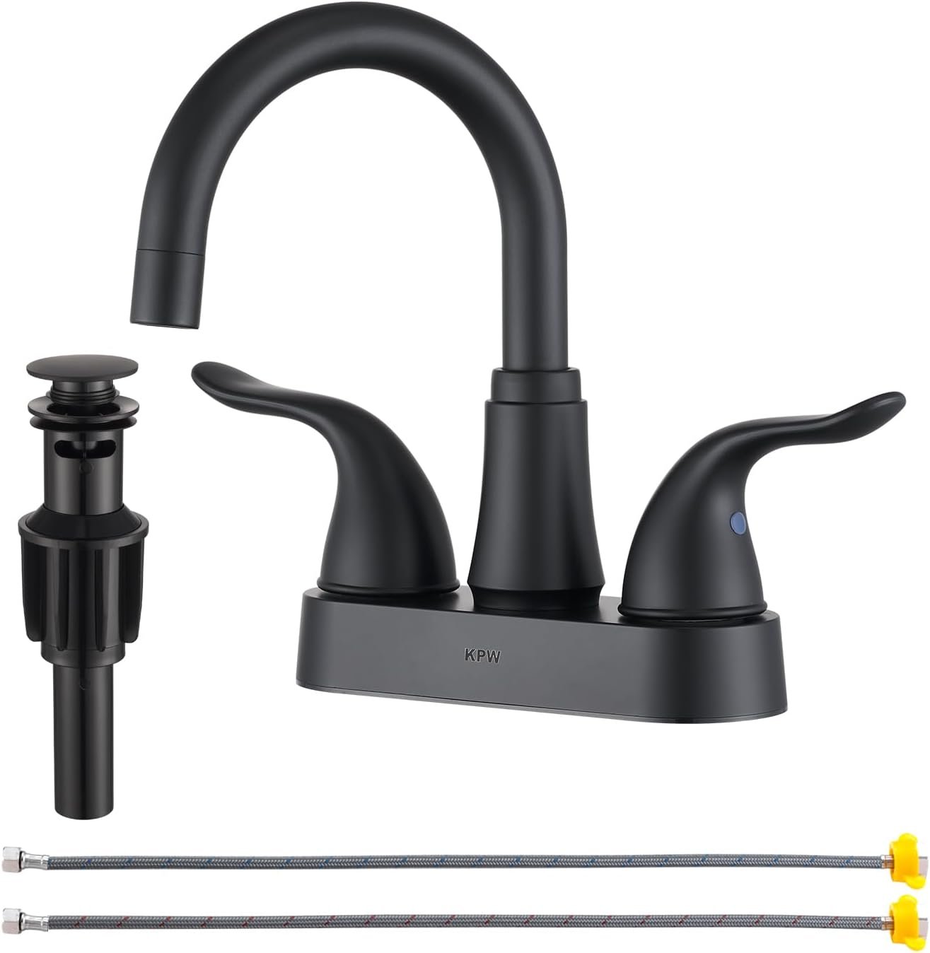 Bathroom Sink Faucet 2 or 3 Hole Matte Black Centerset 4 Inch | Bathroom Faucet 2 Handle Plating Over ABS Plastic Non-Metallic Lavatory Bathroom Faucet with Pop up Drain Water Supply Hoses