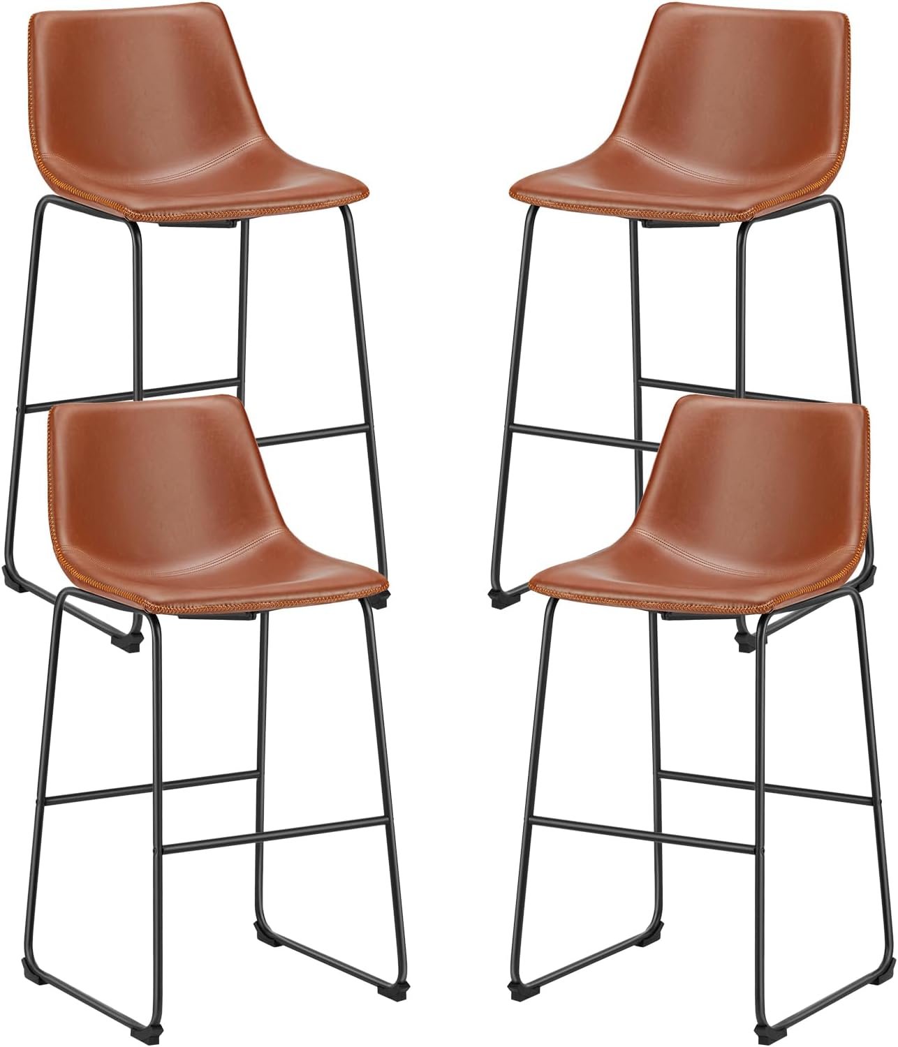 DUMOS Counter Height Bar Stools Set of 4, Faux Leather Metal Legs Barstools | Modern Chairs with Back, Armless, 30 Inch, Kitchen Island Countertop, Comfortable Seat, Warm Brown