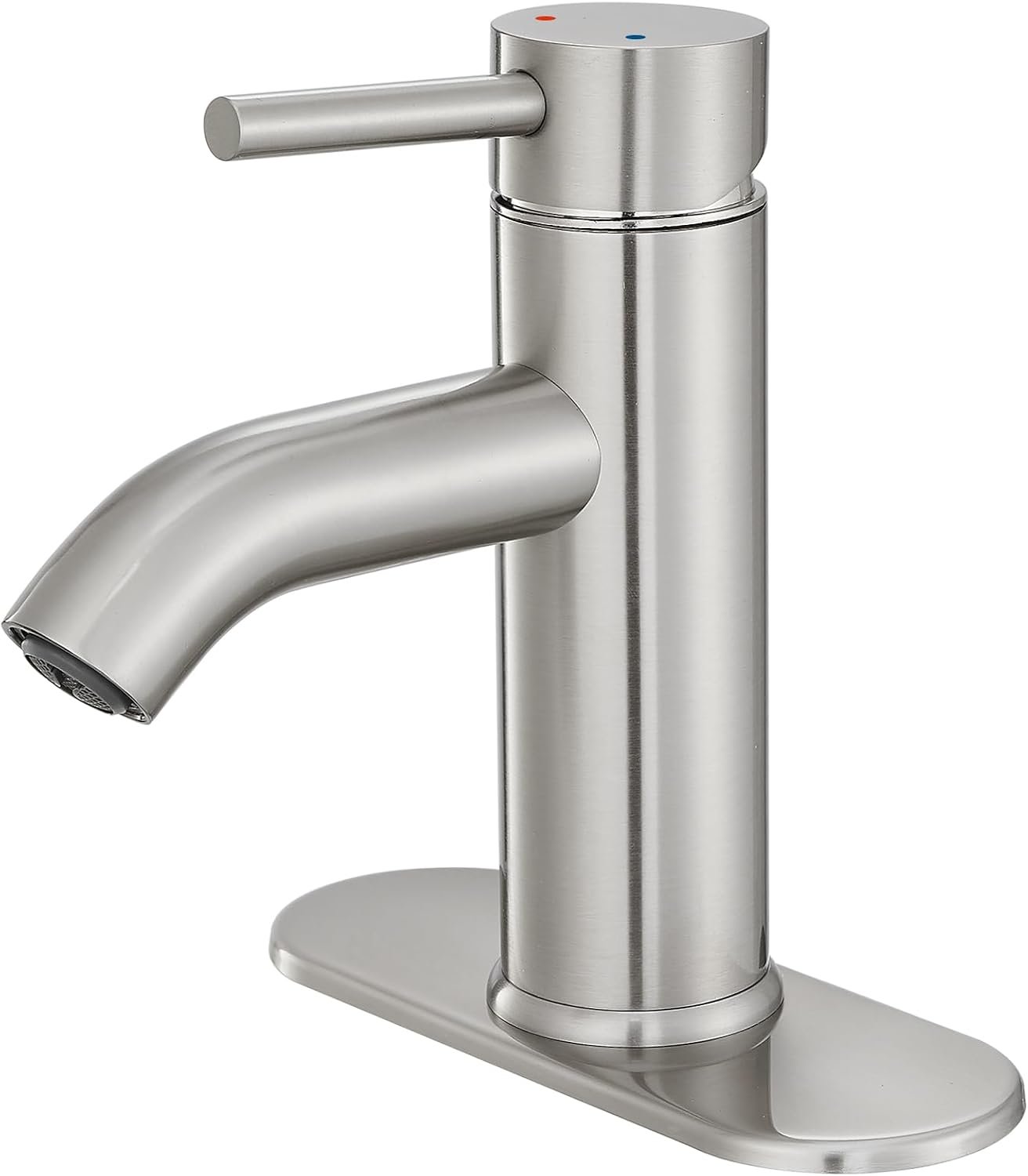 Bathroom Faucet Brushed Nickel Modern Single Hole Bathroom Sink Faucet with Single Handle Suitable for 1 or 3 Holes,Supply Deck Plate and Hose