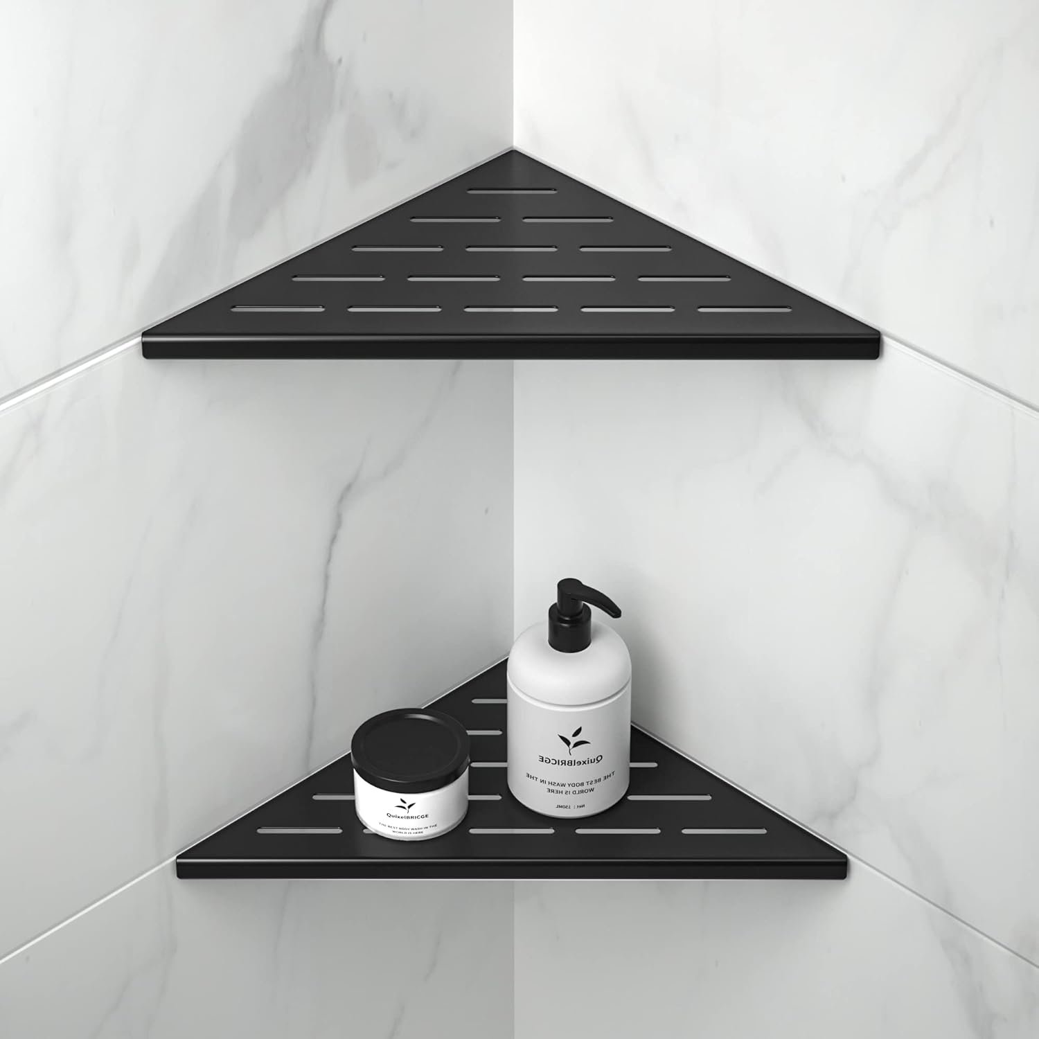 Corner Shower Shelf 10″ Matte Black | 304 Stainless Steel, Slot Design Shelves, Grout in Bathroom Shower Shelf for Tiled Wall, 2 Pack