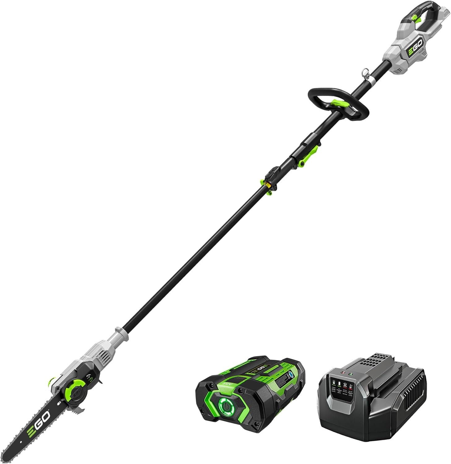 EGO Power+ Pole Saw for Tree Trimming, Cordless Electric Pole Saw with Telescopic LED Cut Line Indicator, Includes 56V 2.5Ah Battery and Charger – PS1001