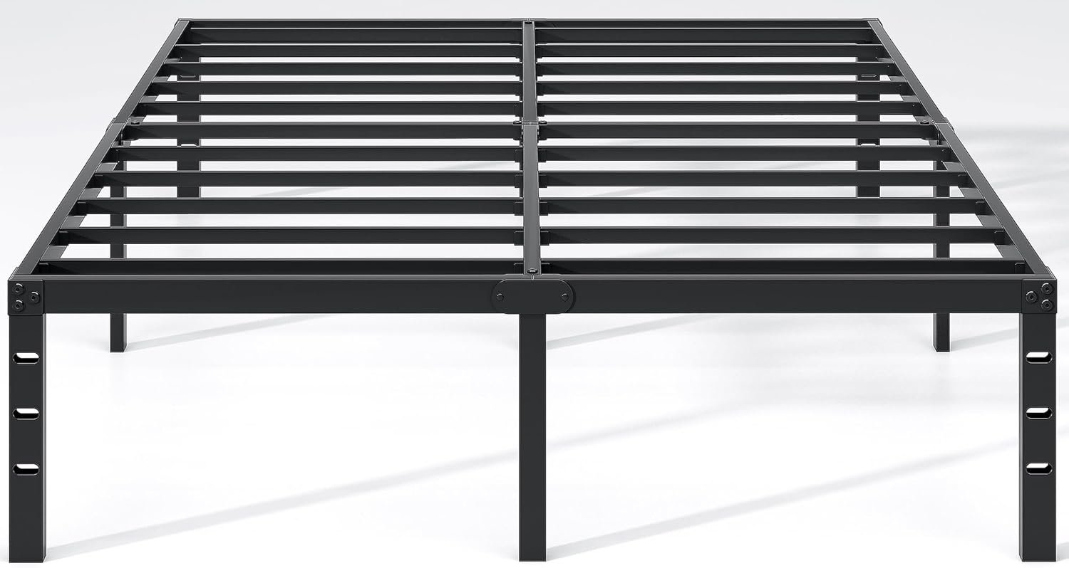 NEW JETO Metal Bed Frame,Queen Size Bed Frame with Storage Space,14 Inch | Heavy Duty Sturdy Mattress Foundation,Easy Assembly,No Box Spring Needed, Black