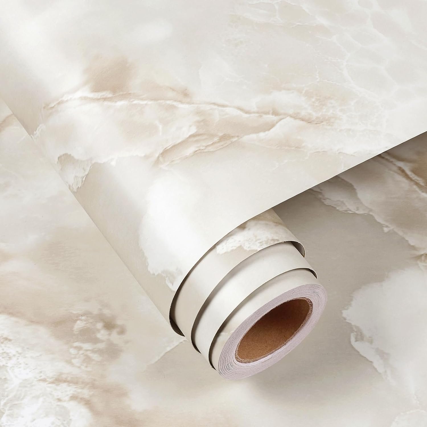 FunStick Thick Cream Beige Marble Contact Paper for Countertops Matte Counter Top Peel and Stick Waterproof Marble Wallpaper for Kitchen Bathroom Self Adhesive Vinyl Wrap for Countertops Cabinets Desk