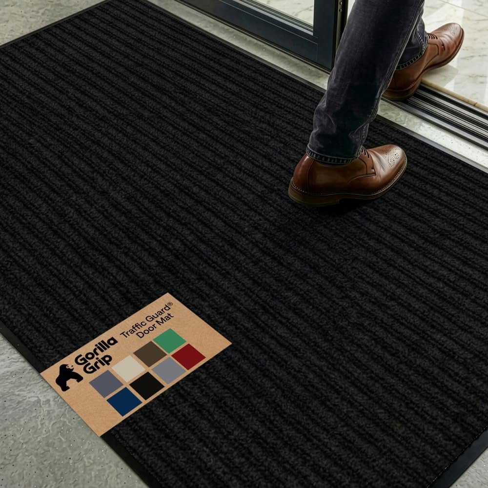 GORILLA GRIP Waterproof Traffic Guard Door Mat, 72×48, Indoor Outdoor Heavy Duty Entryway Mats, Strong Backing Commercial Utility Rugs for Office, Hallway, Garage, Patio, Low Profile Runner Rug, Black