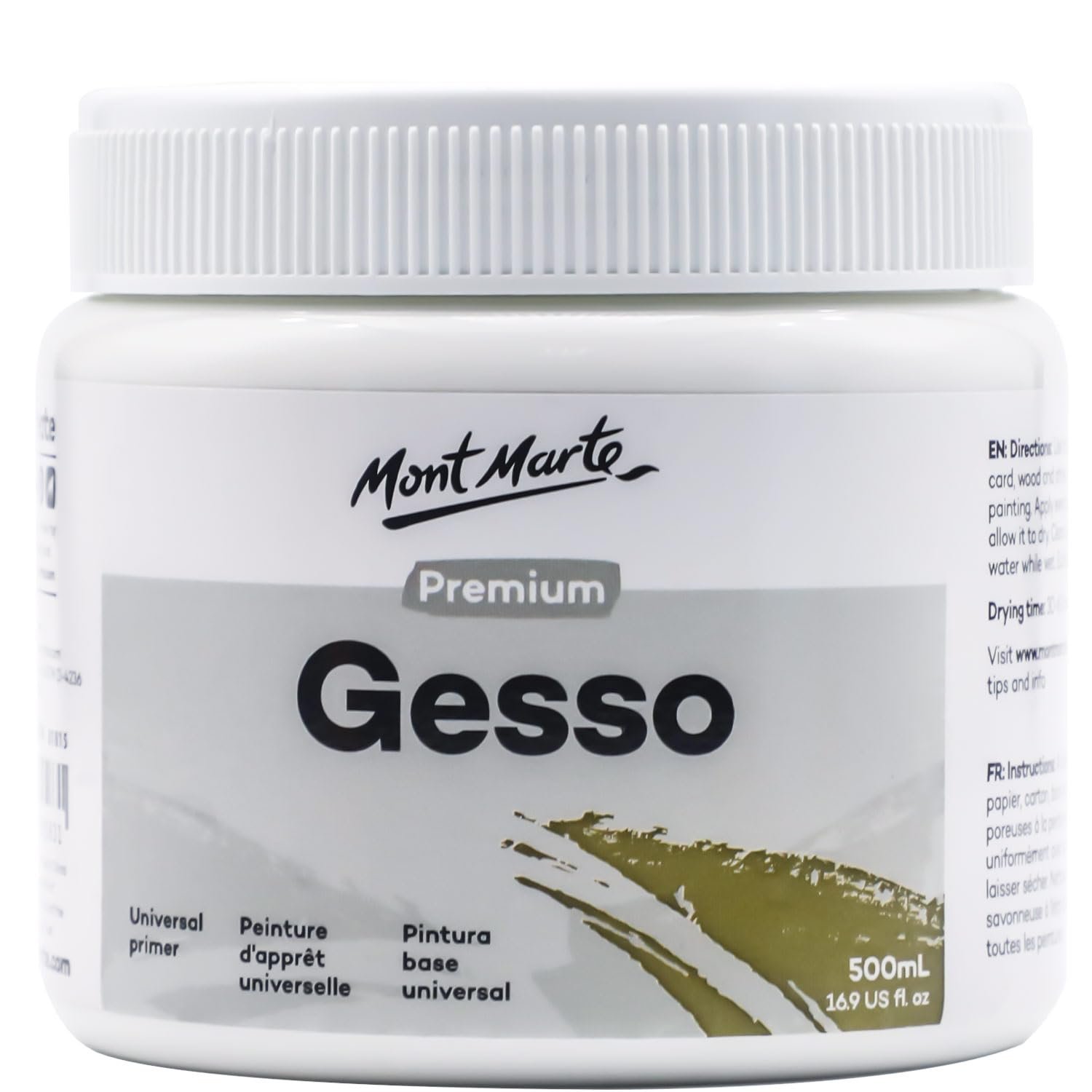 Mont Marte Premium Gesso Universal Primer 16.9oz (500ml), Suitable for Acrylic Paint, Oil Paint, Color Pencils, Pastels, Graphite and Charcoal