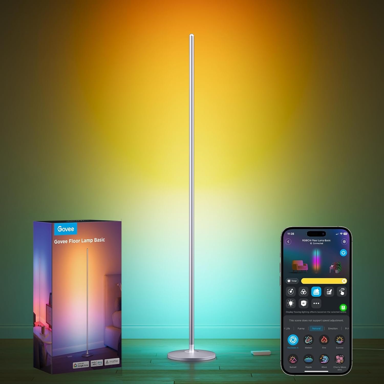 Govee RGBIC Floor Lamp, 1000lm LED Corner Lamp | Works with Alexa, Smart Modern Floor Lamp with Music Sync and Color Changing Standing Lamp for Bedroom Living Room Silver
