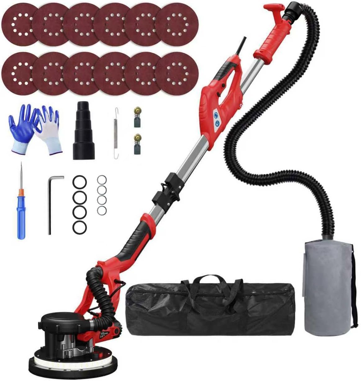 Drywall Sander, 2026 Upgraded 8-Amp Popcorn Ceiling Removal Tool | 7 Variable Speed 800-1800RPM, Drywall Sander with Vacuum Dust Collector with LED Light, Extendable Handle,12pcs Sanding Discs