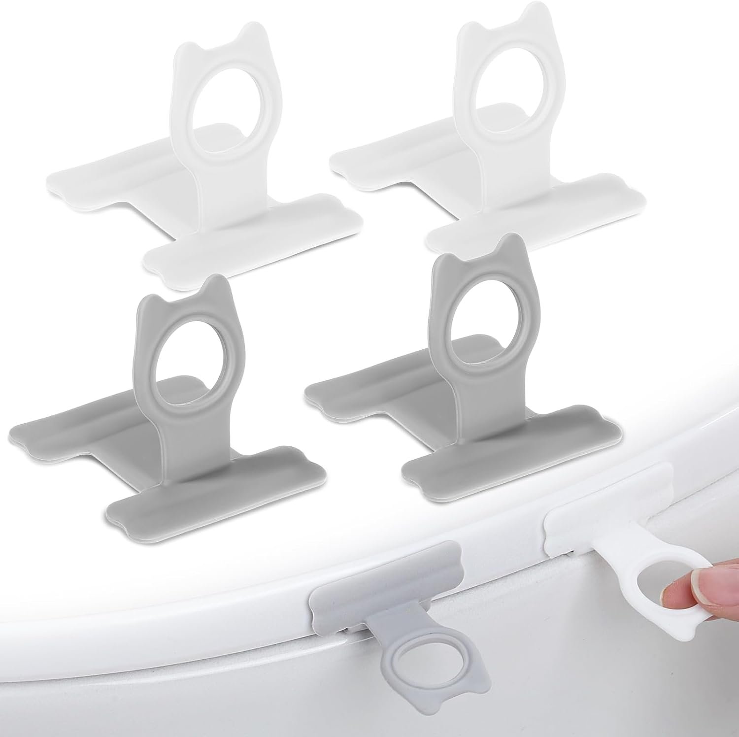 4 PCS Toilet Seat Lifter Tab, Silicone Toilet Seat Lid Lifter, Toilets Handle Tabs Can Avoid Touching the Toilets for Home Bathroom, Office, Hotel (White, Gray)