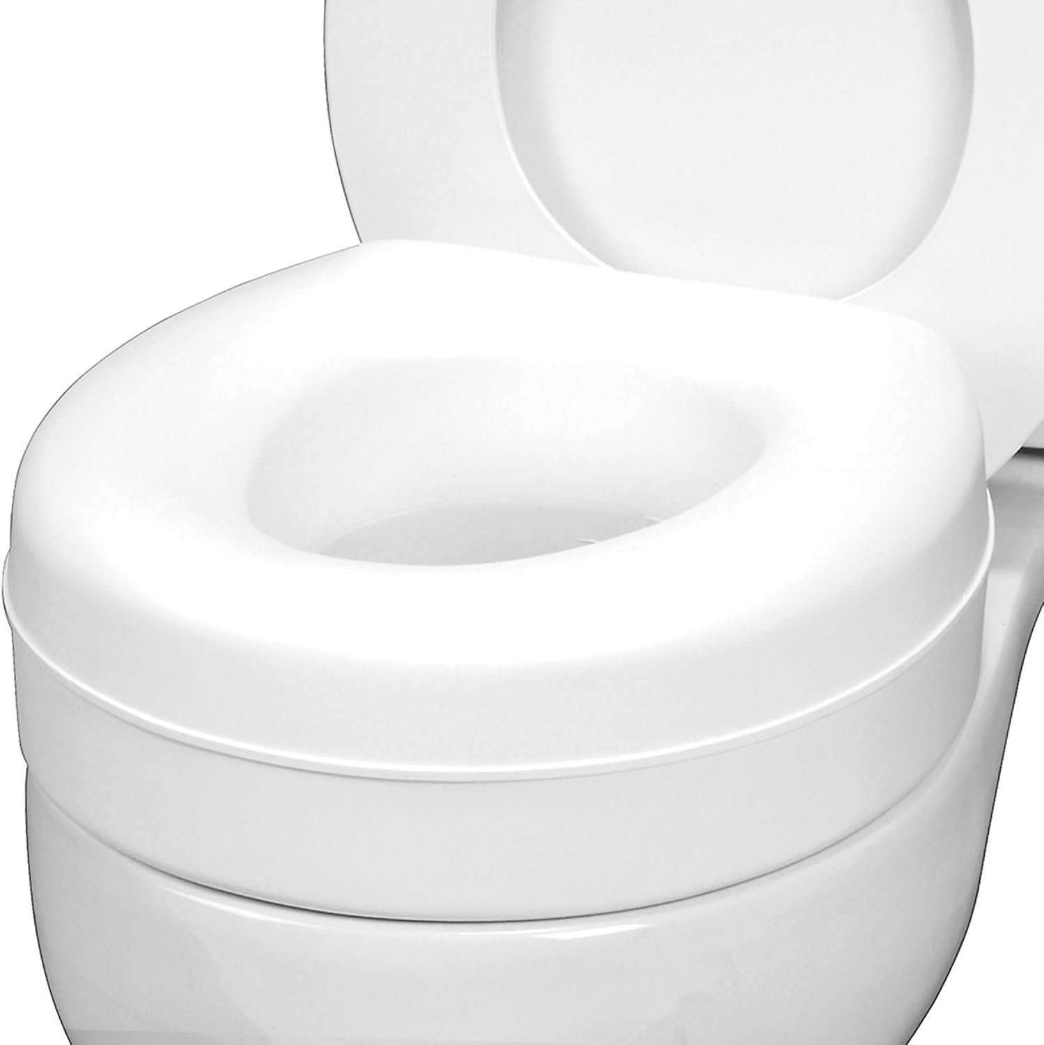 HealthSmart Enhanced Comfort 5″ Raised (Round) Toilet Seat Risers for Seniors 5 Slip Resistant Pads FSA/HSA Eligible Padded Toilet Seat Elevation 15.7 x 15.2 x 6.1