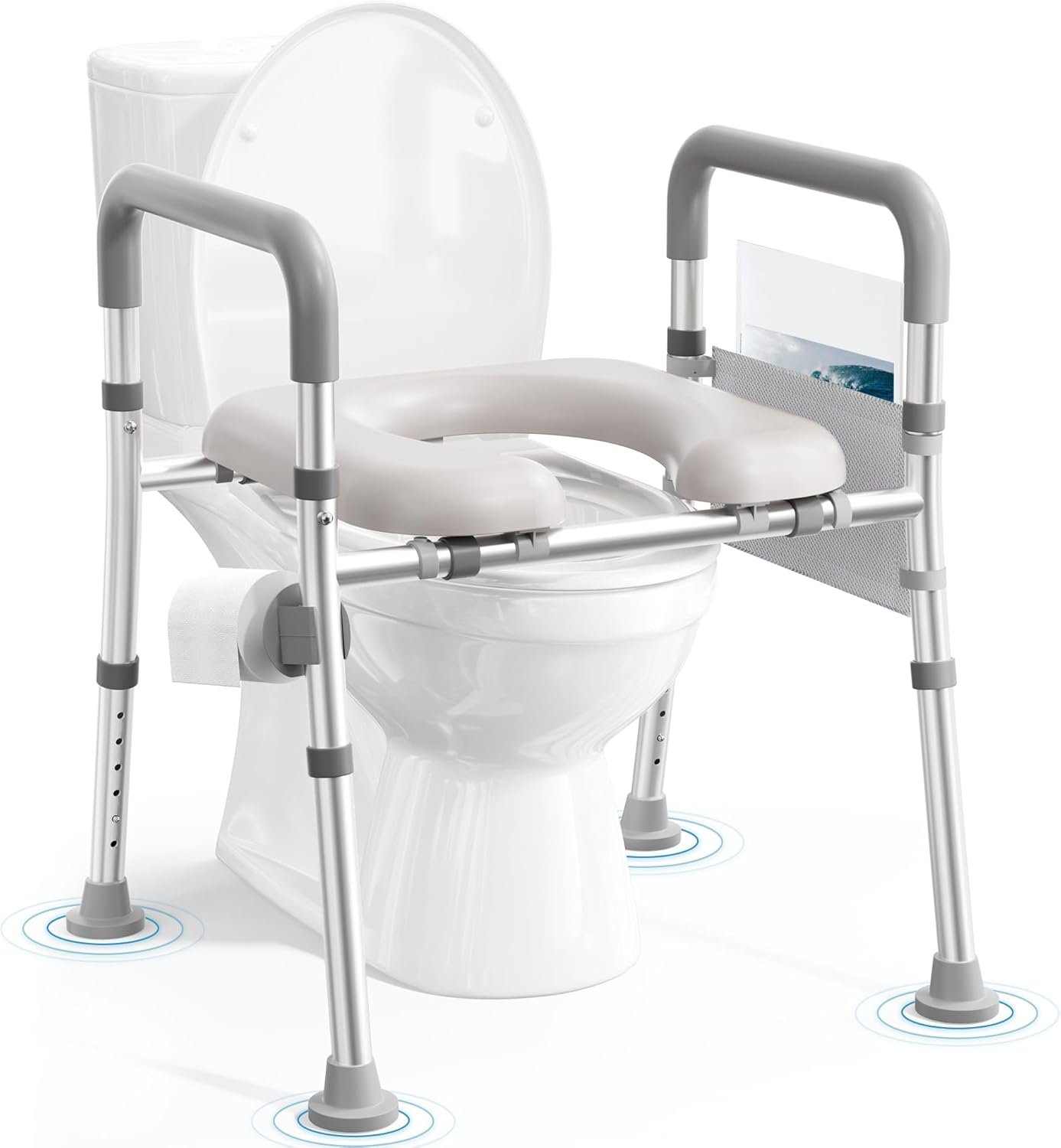 soundfuse Heavy Duty Raised Toilet Seat with Handles for Senior, 400 lbs | Adjustable Height & Width, Aluminum Reinforced Frame, Padded Seat, Handicap Elevated Toilet Seat Riser, Fit Most Toilets