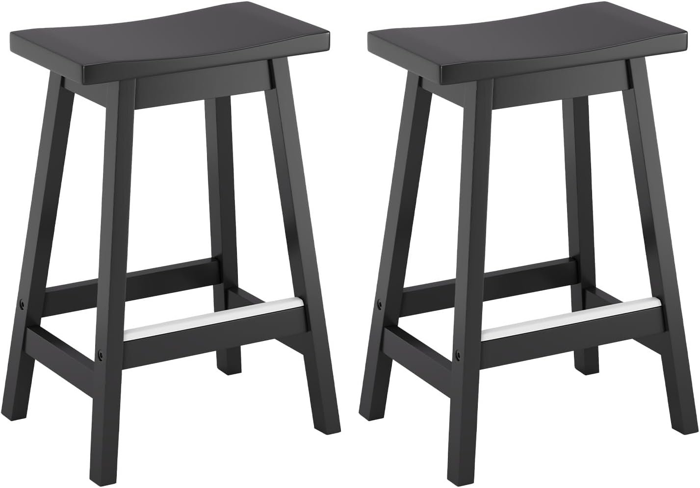 BestOffice 24 Inch Bar Stools Set of 2, Wooden Saddle Counter Stools, Black | Wood Construction, Footrest Support, Kitchen Island Dining Use, Counter Height Design, Modern Bar Stools