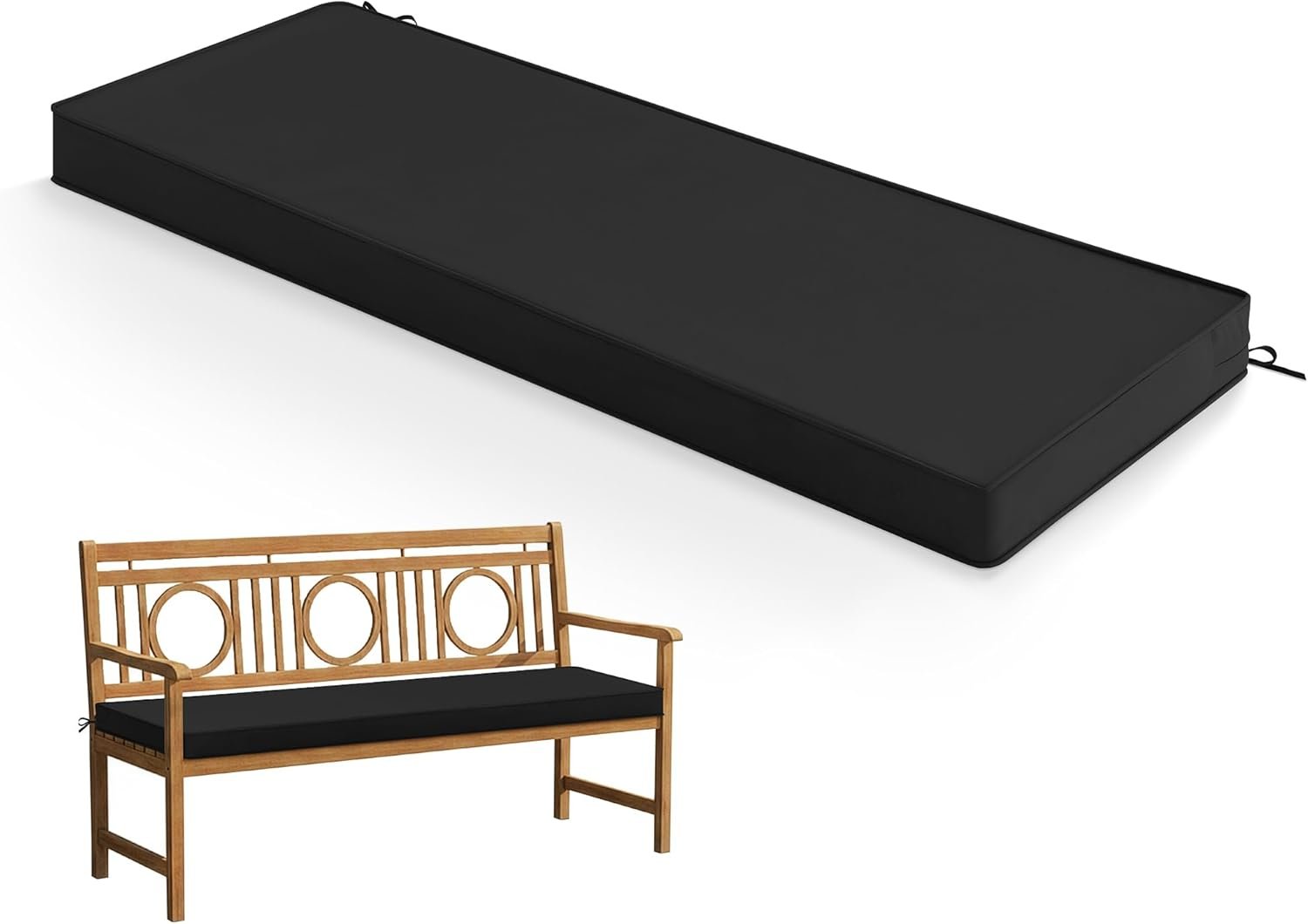 Summsun Outdoor Bench Cushion Pad, 48 x 18 x 3 Inch, Black | High-Resilience Foam, Water Resistant, Removable Cover, Hidden Zipper, Tie Strap, Fit for Patio, Garden, Swing, Porch, Settee