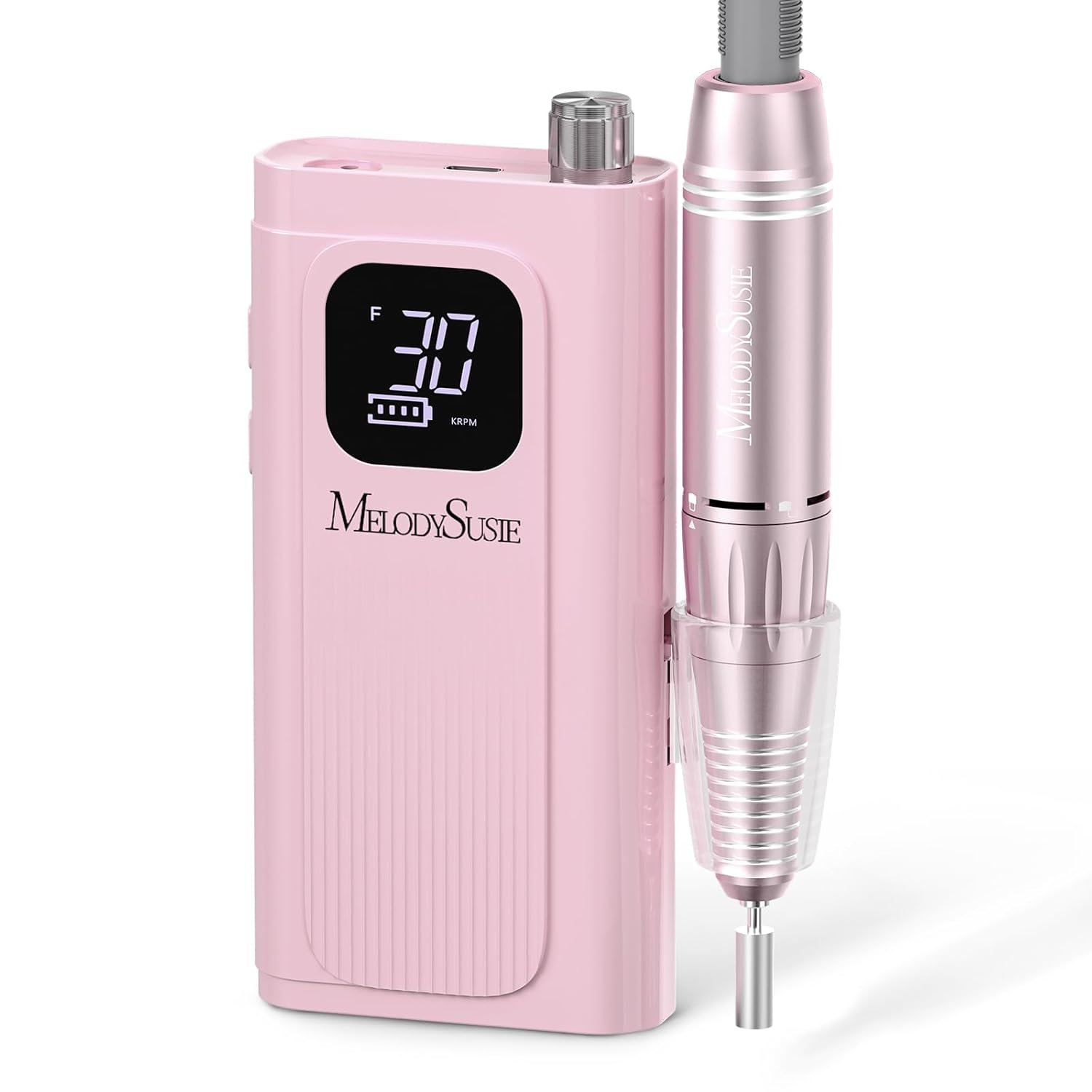 MelodySusie Clip-On SC300F Cordless Nail Drill 30,000 RPM for Beginners | 8-12h Battery Life, 6 Bits and 56 Sanding Bands for Shaping, Gel Removal and Students in Training