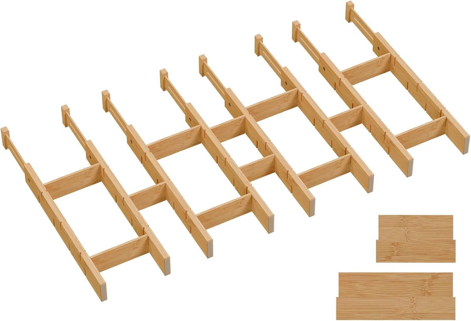 Bamboo Drawer Dividers, Expandable Kitchen Drawer Organizer | Include 8 Dividers, 8 Small Inserts and 8 Medium Inserts for Home, Office, Dressers