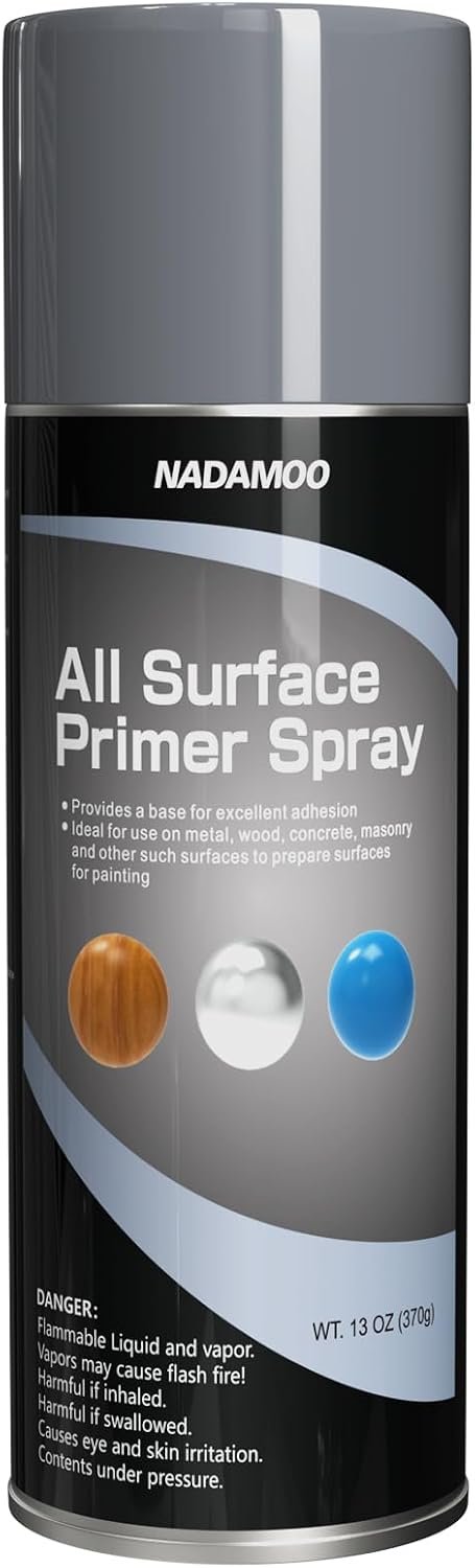 NADAMOO All Surface Primer Spray, One-Part Epoxy Primer Matte Gray, 1 Can, Enhance Adhesion for Multi Surface – Porcelain, Glass, Metal, Plastic, Wood